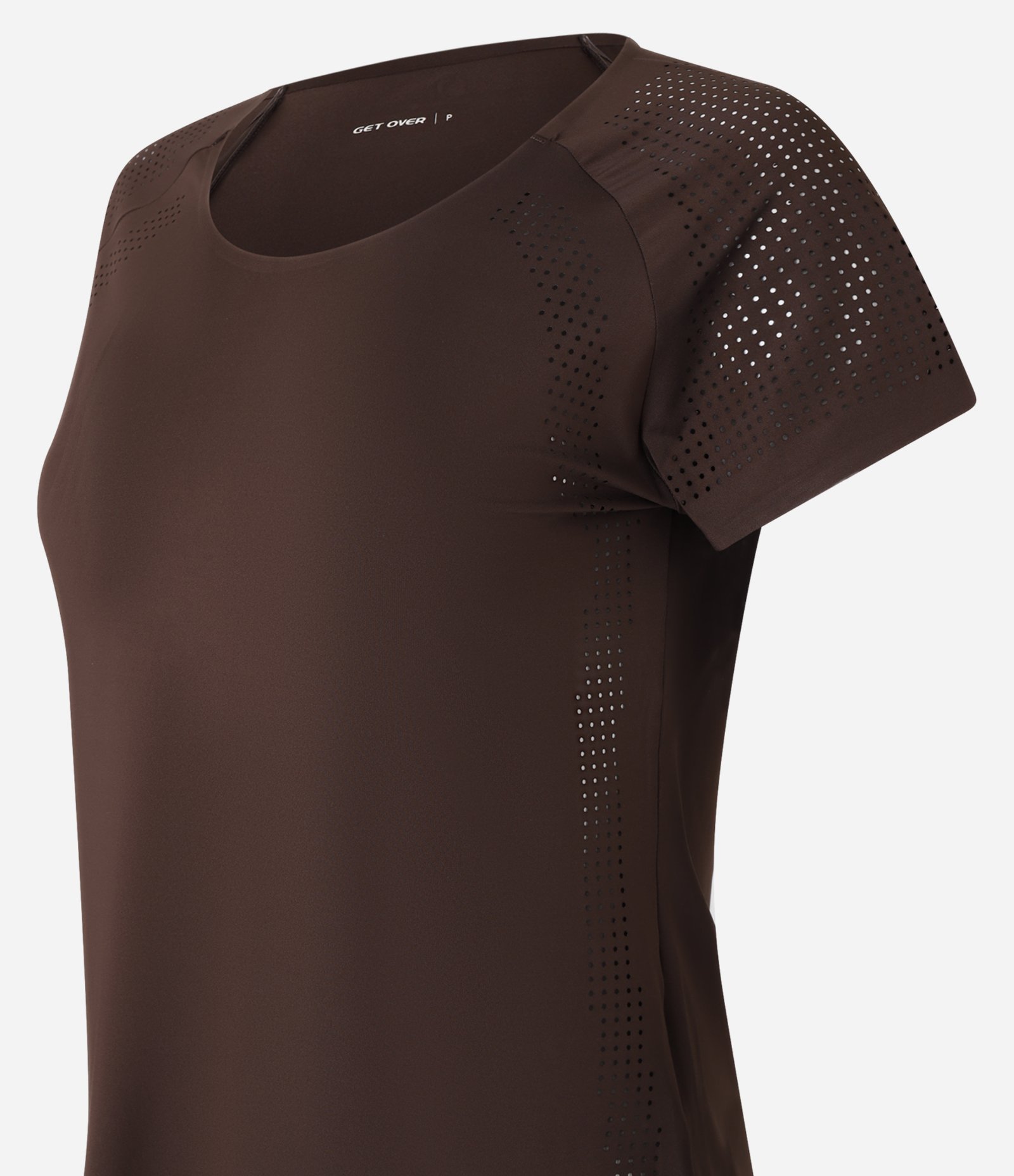 Camiseta Esportiva em Microfibra com Laterais Furadinhas Marrom 5