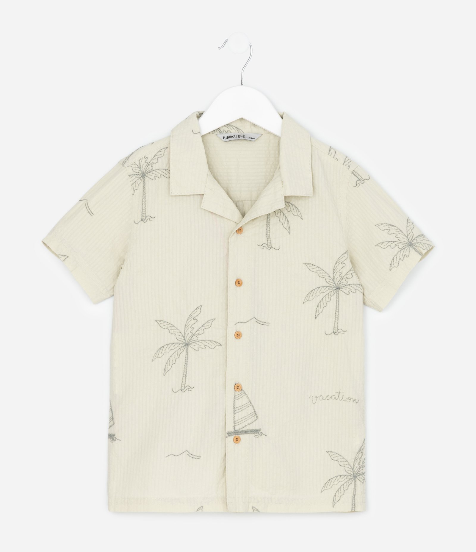 Camisa Infantil Com Estampa Coqueiros E Barcos - Tam 5 a 14 Anos Verde Claro 1