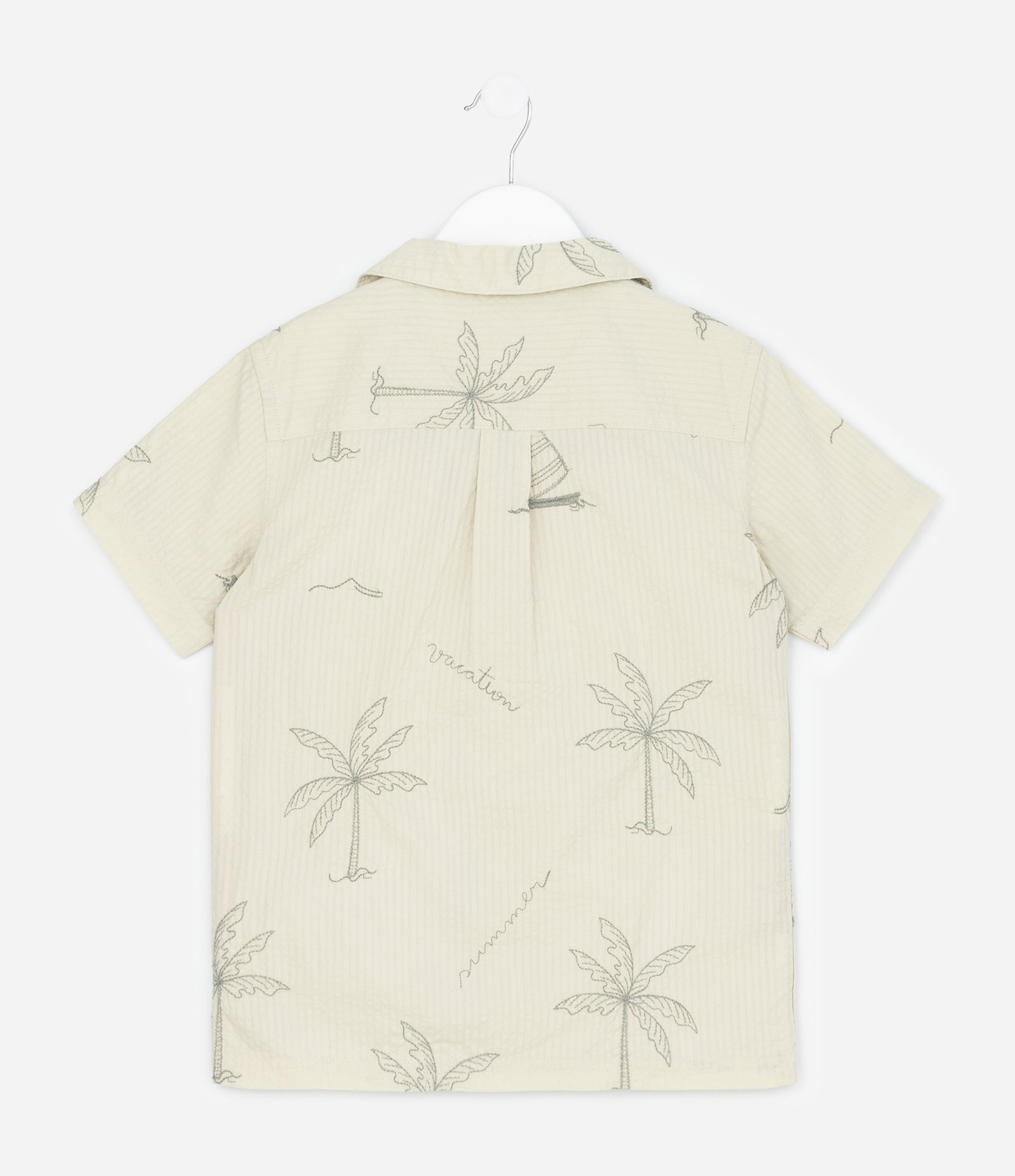 Camisa Infantil Com Estampa Coqueiros E Barcos - Tam 5 a 14 Anos Verde Claro 2