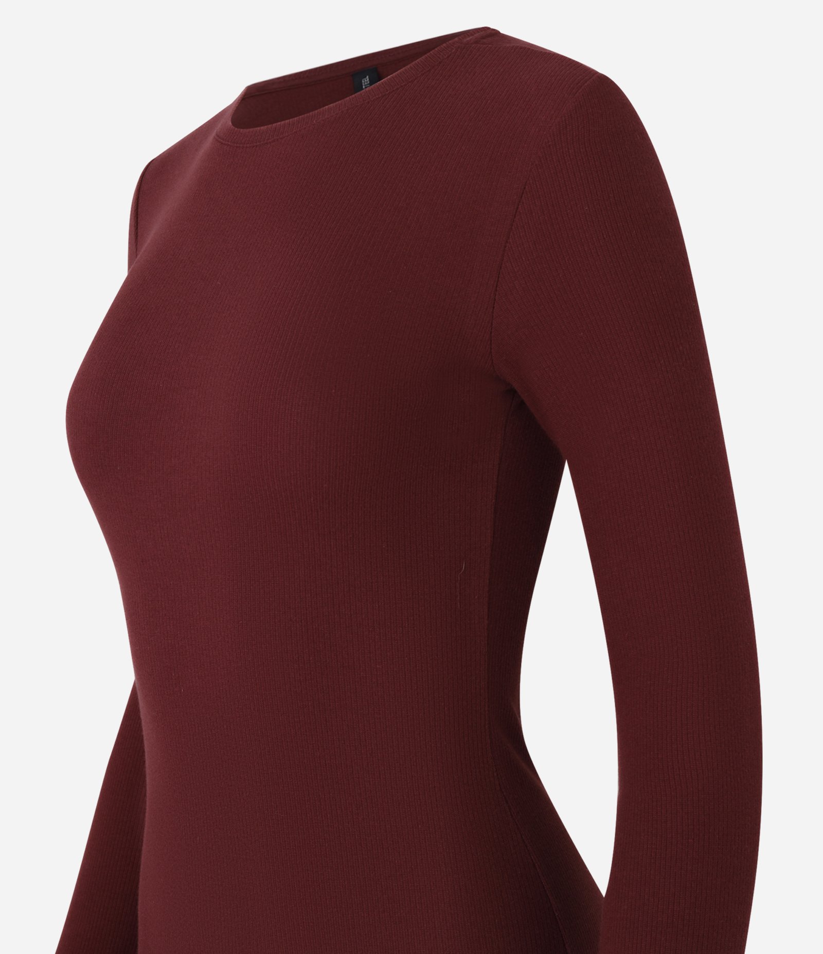 Vestido Midi Básico em Ribana com Manga Longa e Fenda Vinho 6