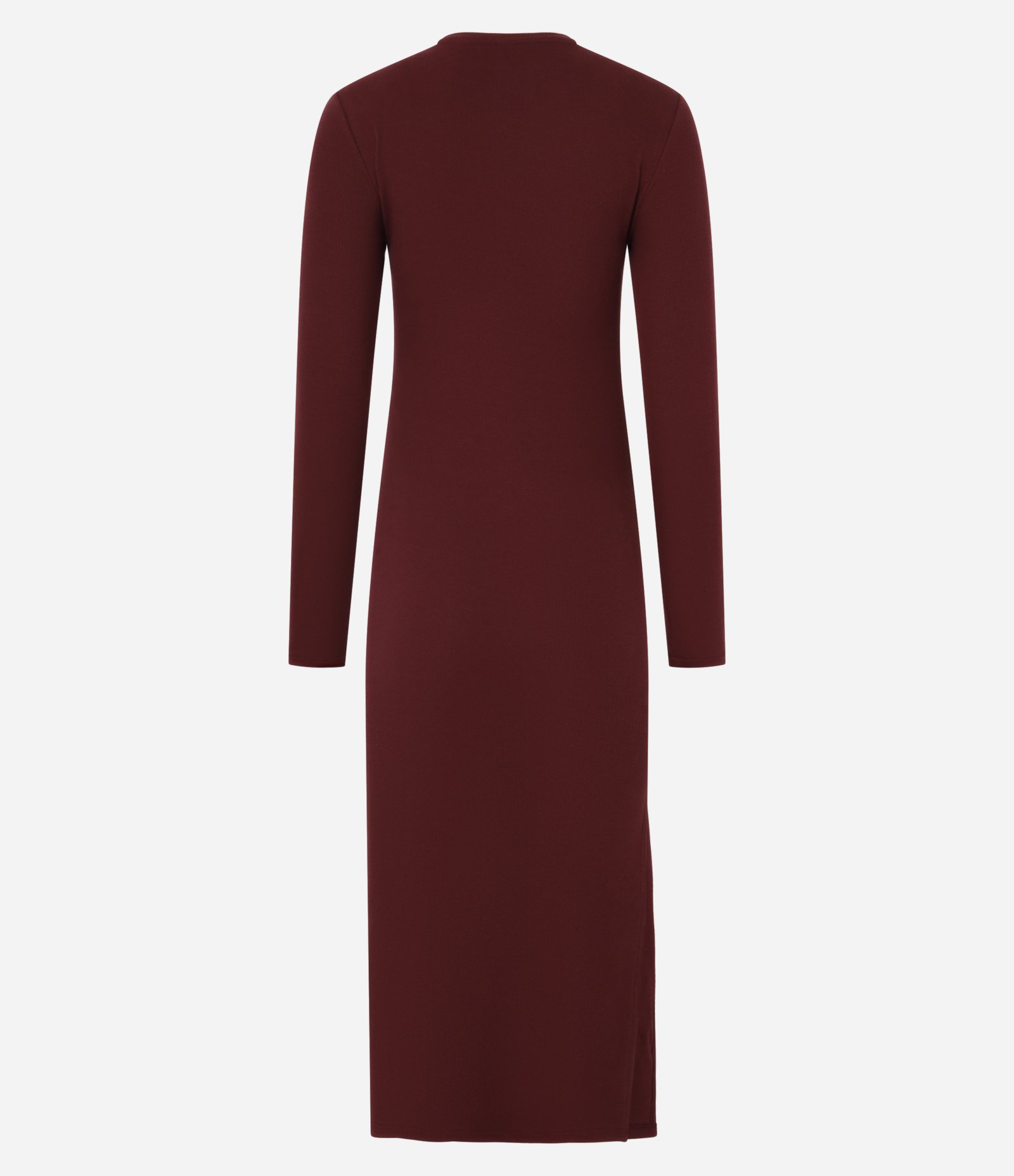 Vestido Midi Básico em Ribana com Manga Longa e Fenda Vinho 7