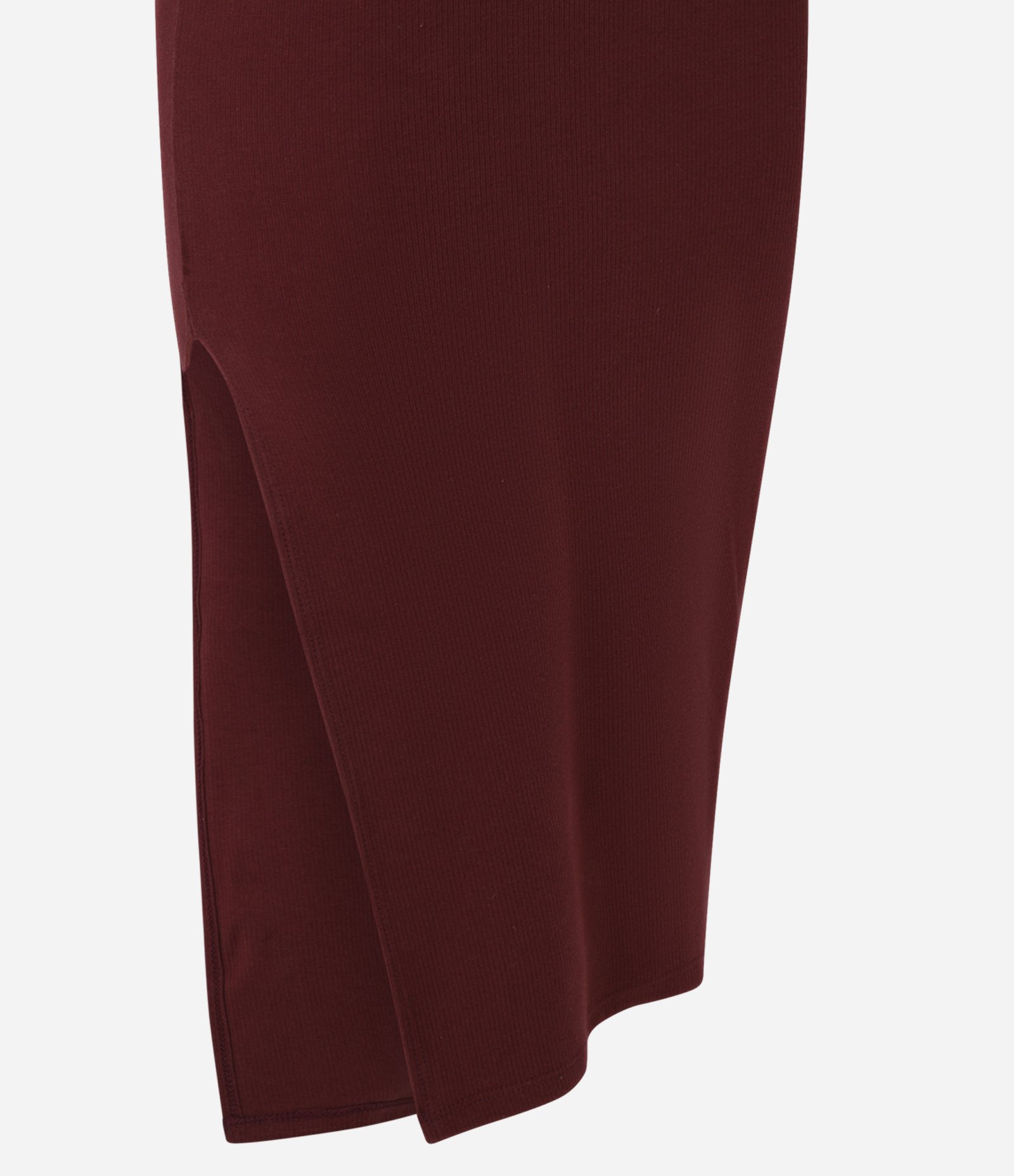 Vestido Midi Básico em Ribana com Manga Longa e Fenda Vinho 8