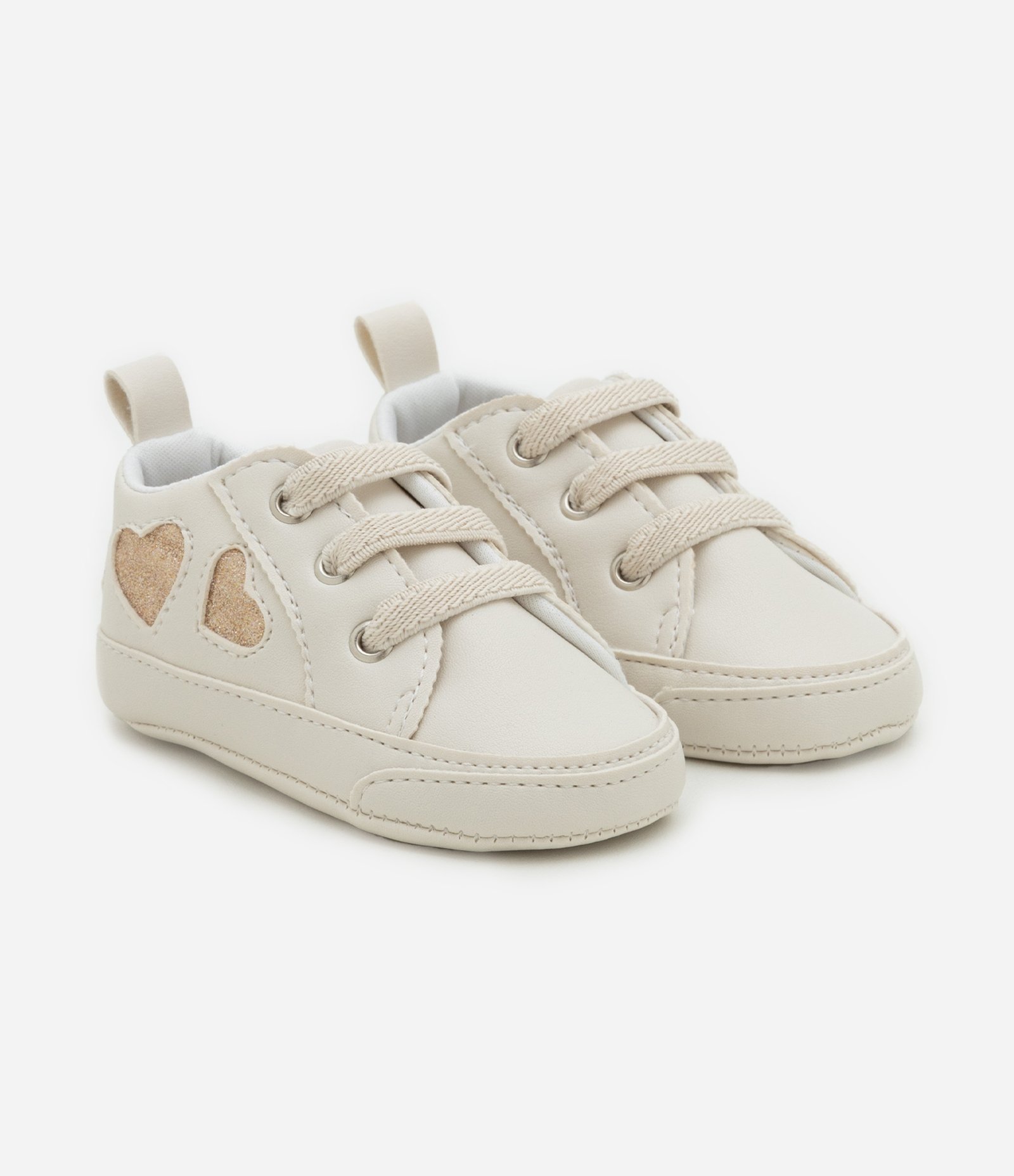 Tênis Infantil com Recortes em Formato Coração - Tam 15 a 19 Bege 1