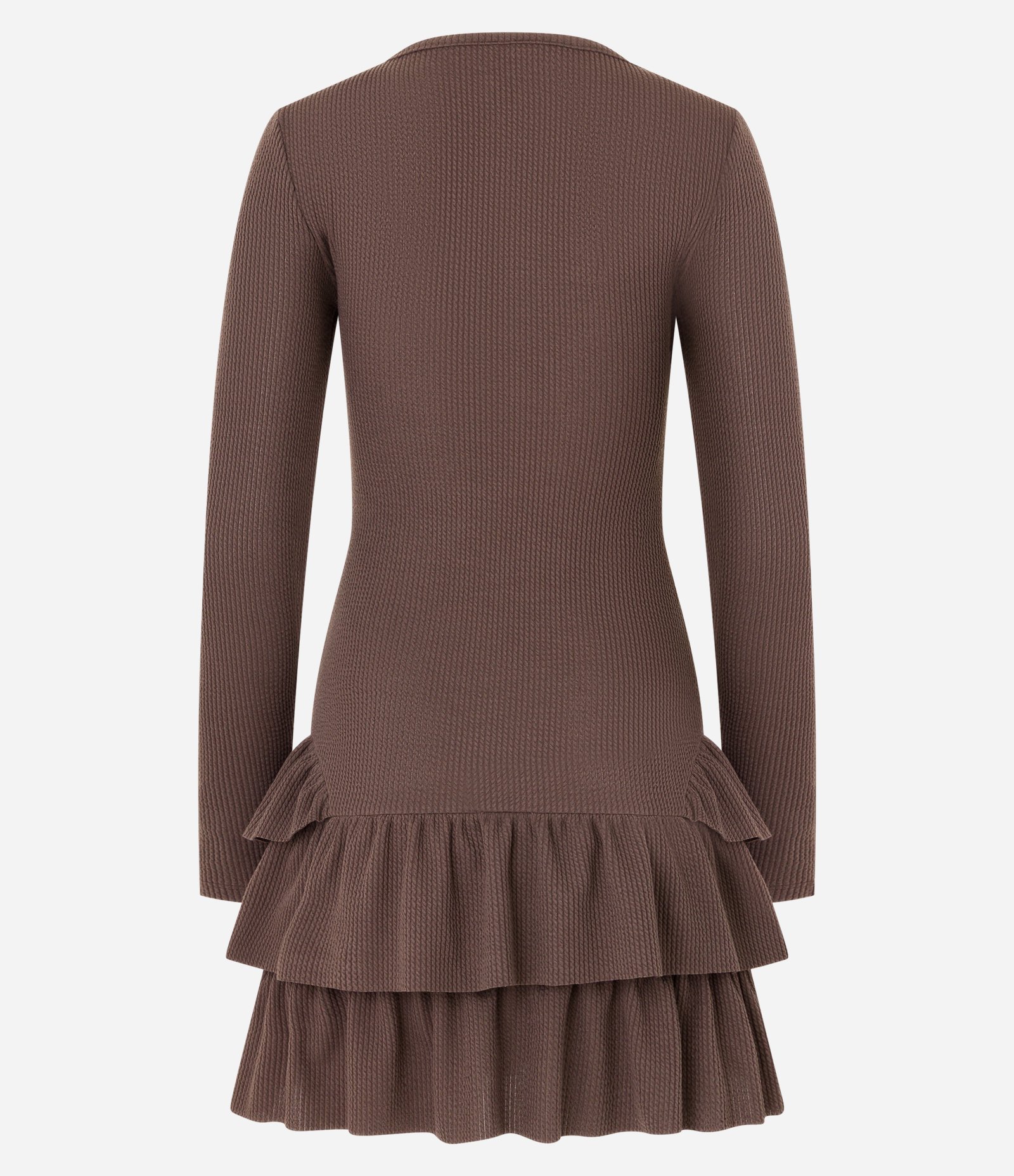 Vestido Curto em Jacquard com Babados na Saia Marrom 5