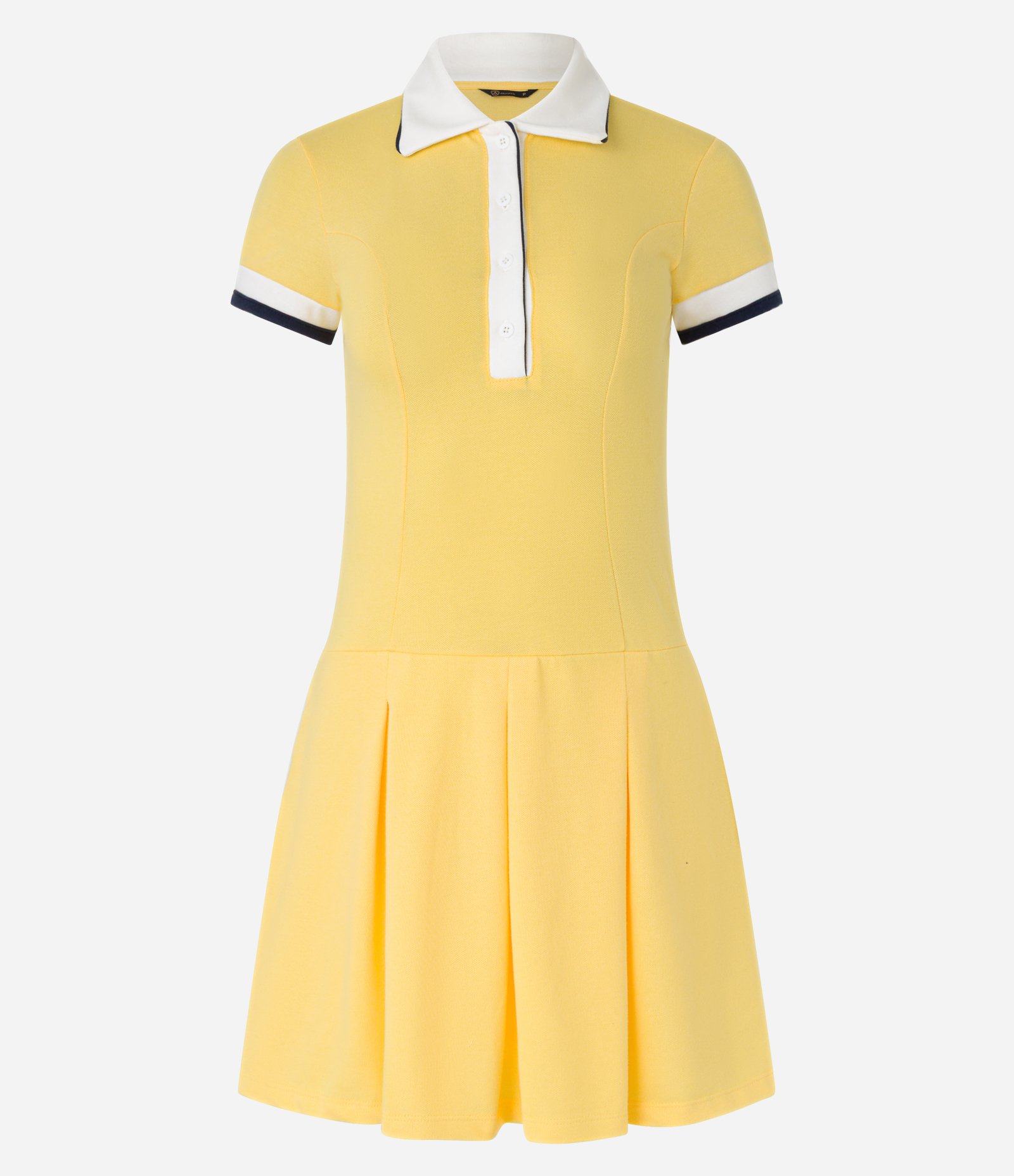 Vestido Curto em Piquet com Gola Polo e Saia Plissada Amarelo 6