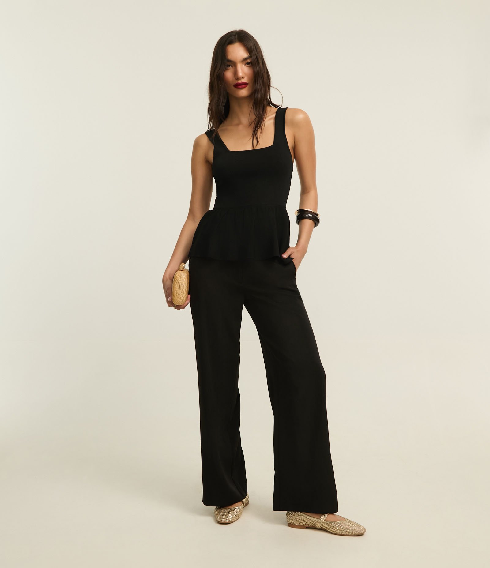 Blusa Peplum em Tricô com Decote Quadrado Preto 2