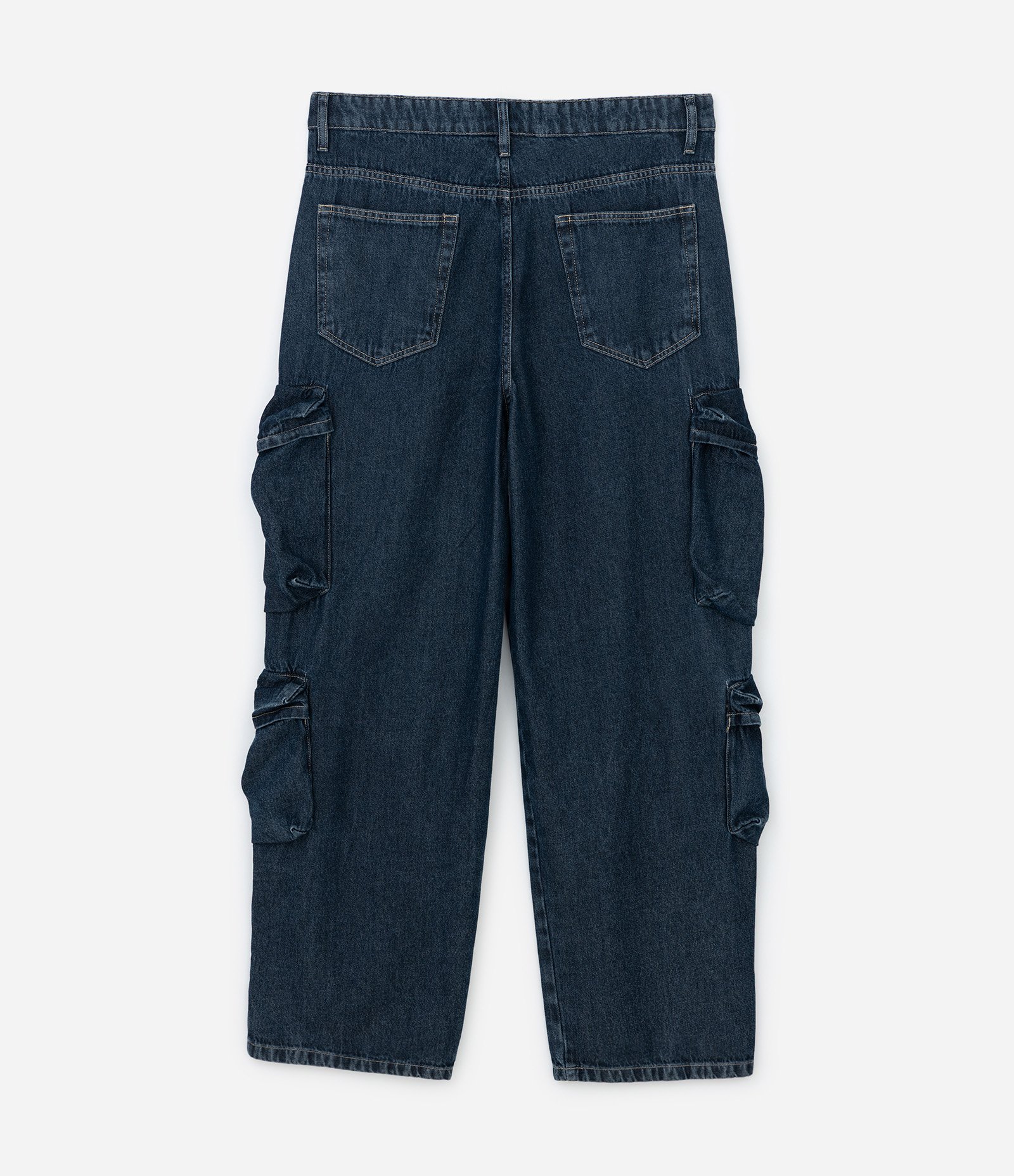 Calça Super Baggy em Jeans com Multibolsos Azul escuro 3