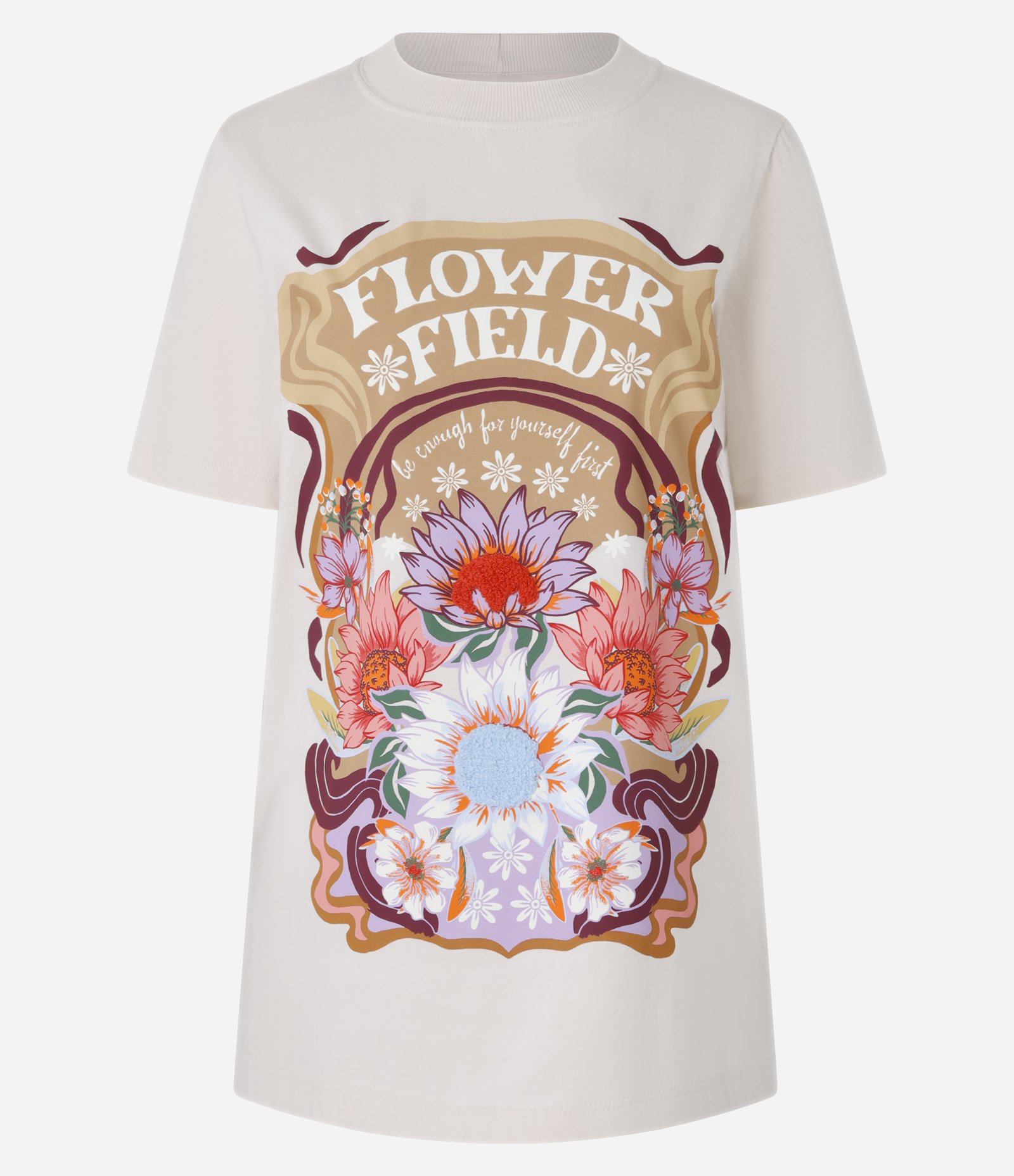 Camiseta Alongada em Algodão com Estampa Floral Bege Rosado 4