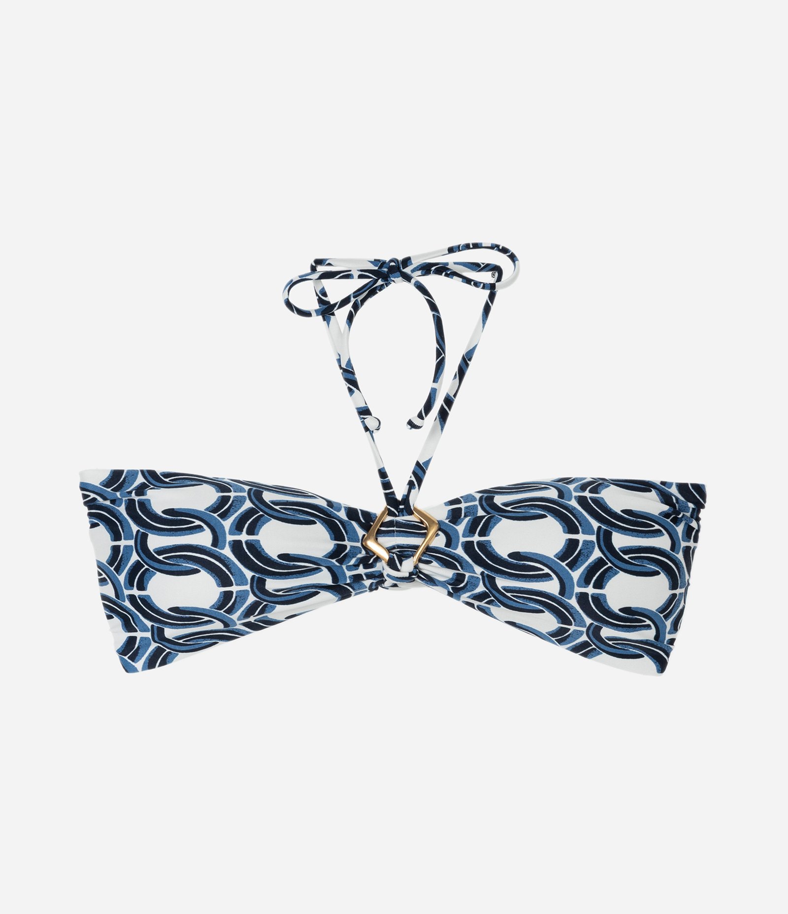 Biquíni Top Bandeau em Microfibra com Estampa de Correntes e Alças Removíveis Branco/Azul 5