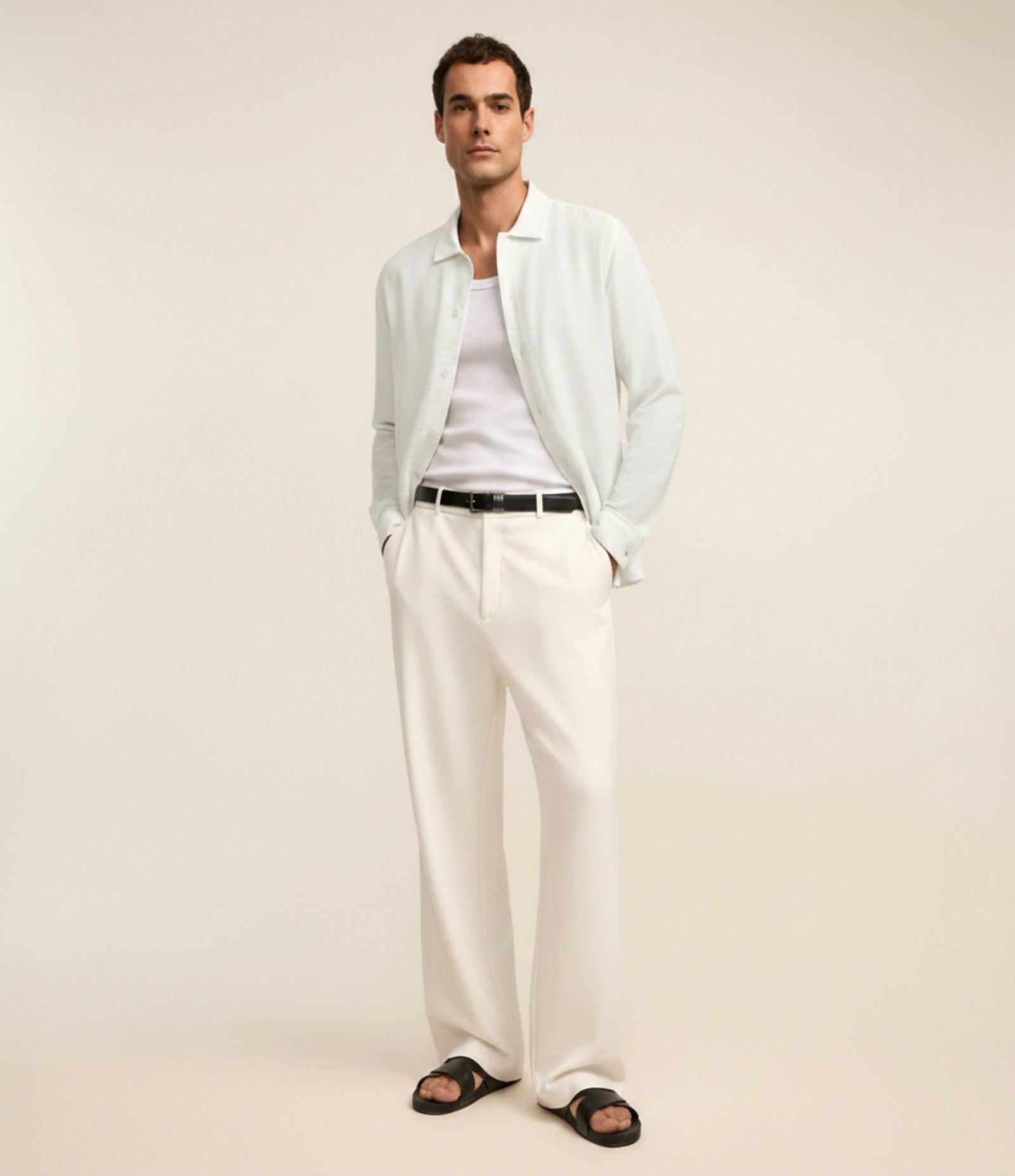 Camisa Comfort em Viscose com Textura Branco 1