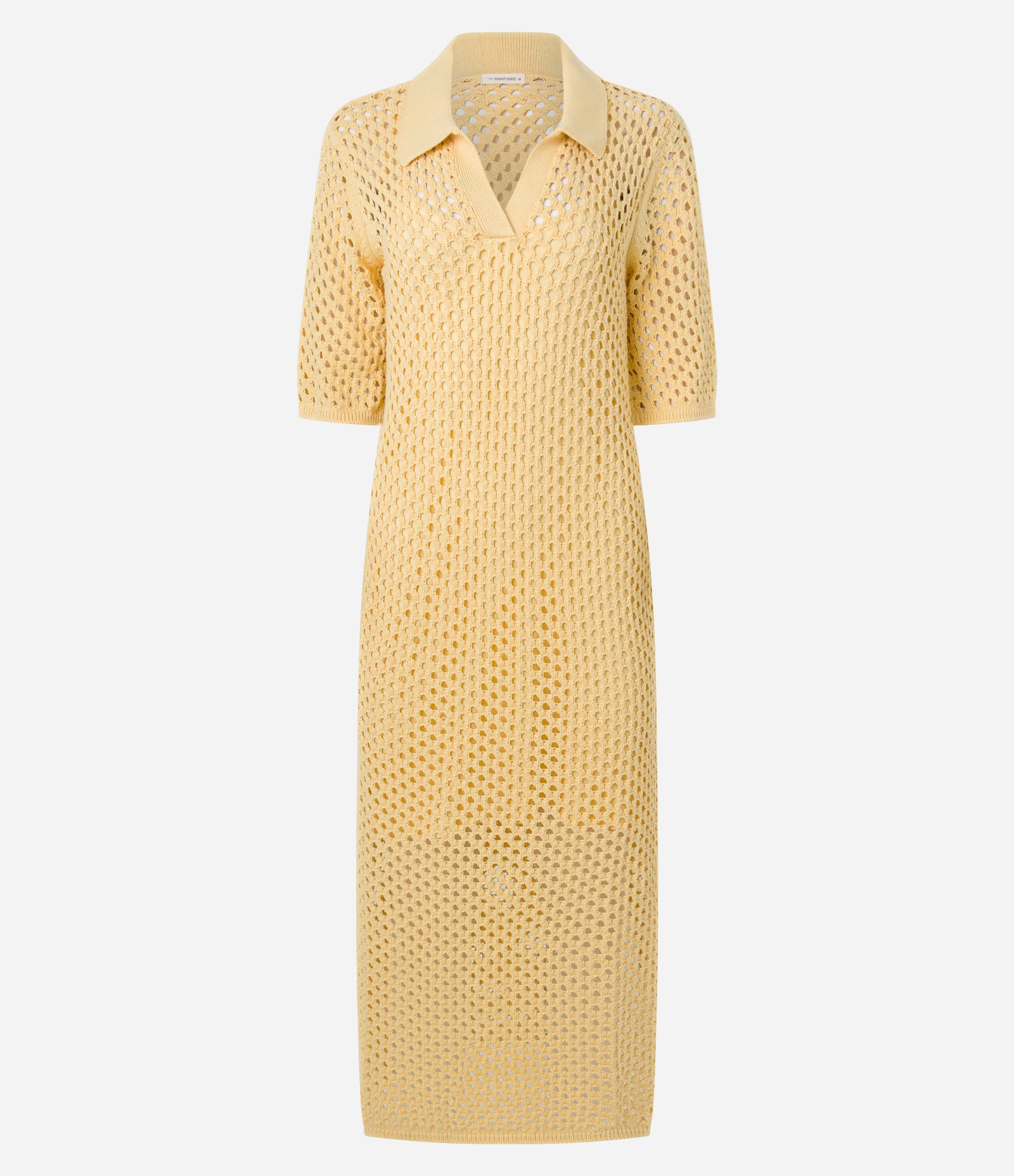Vestido Midi com Efeito Crochê e Gola Polo Amarelo 9