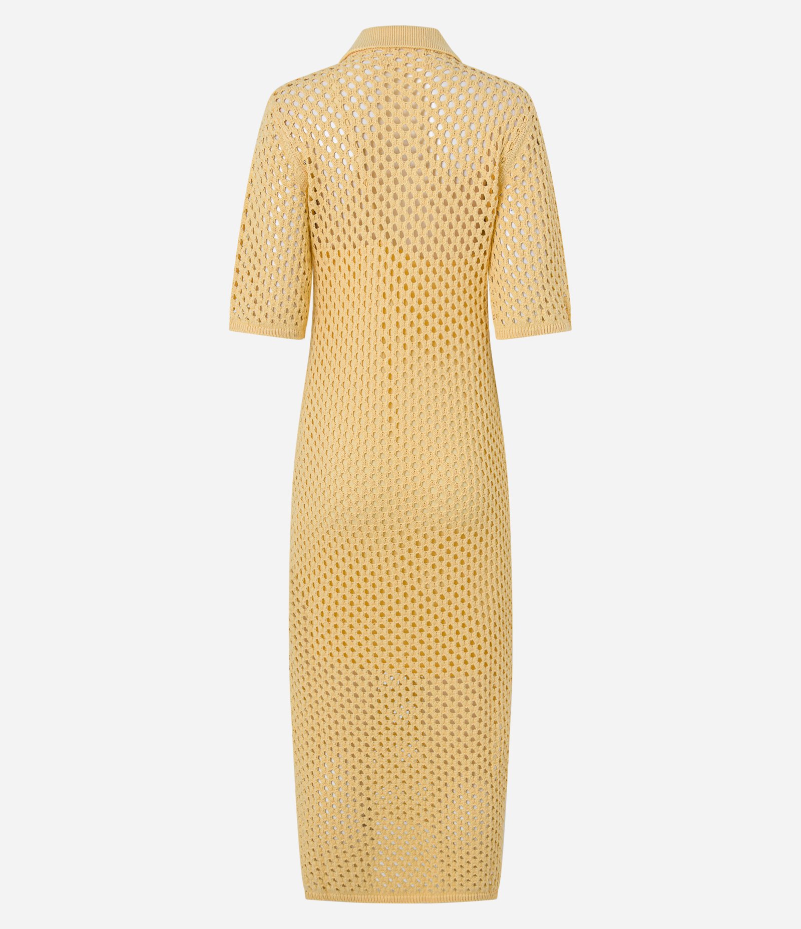 Vestido Midi com Efeito Crochê e Gola Polo Amarelo 11