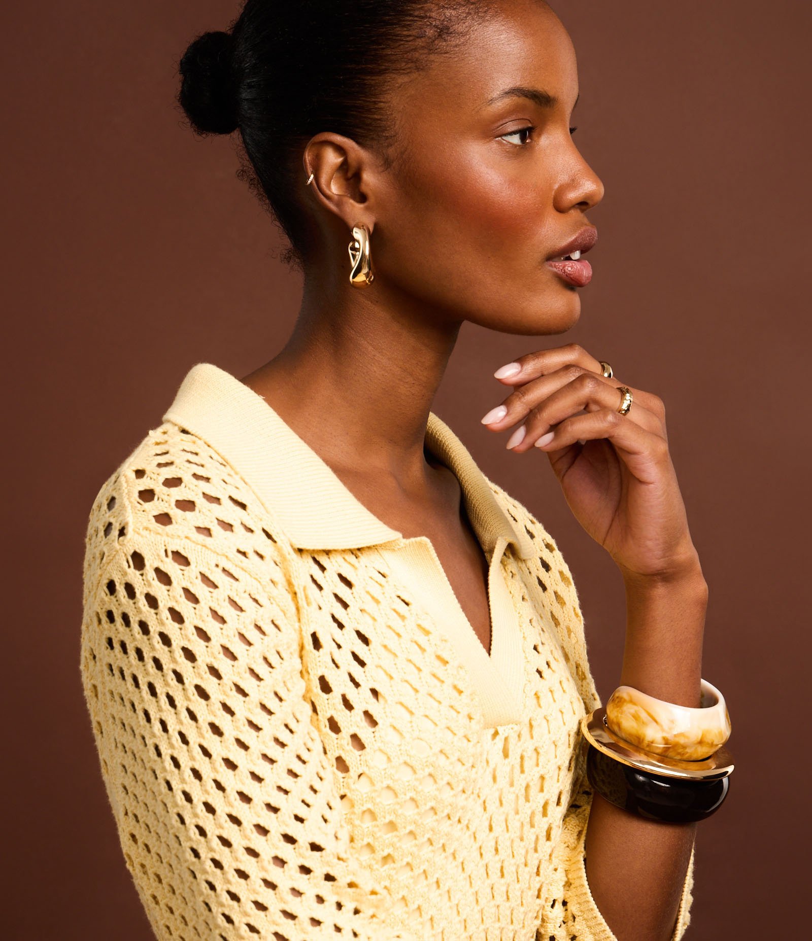 Vestido Midi com Efeito Crochê e Gola Polo Amarelo 8