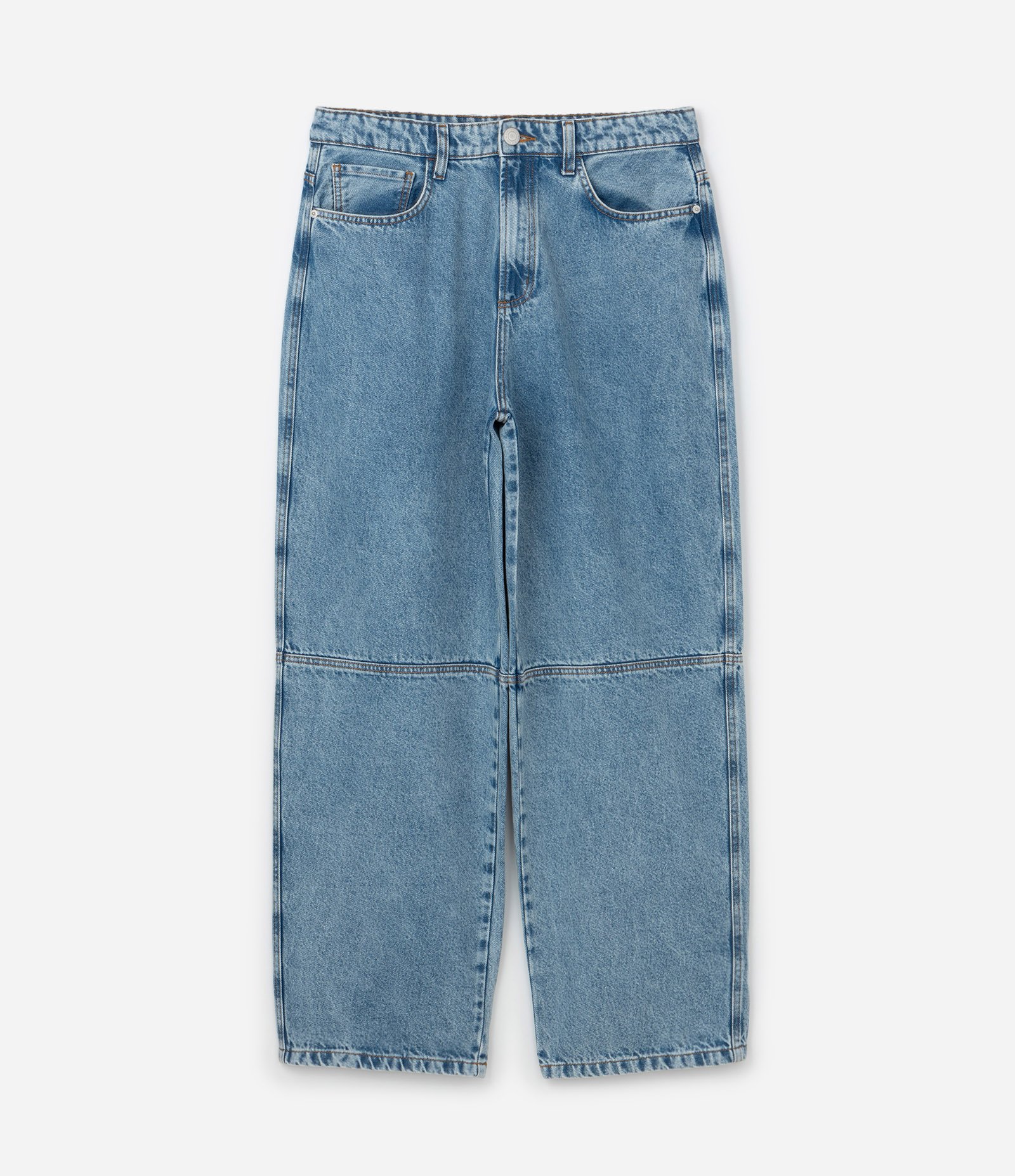 Calça Super Baggy em Jeans Vintage com Recortes Azul 7
