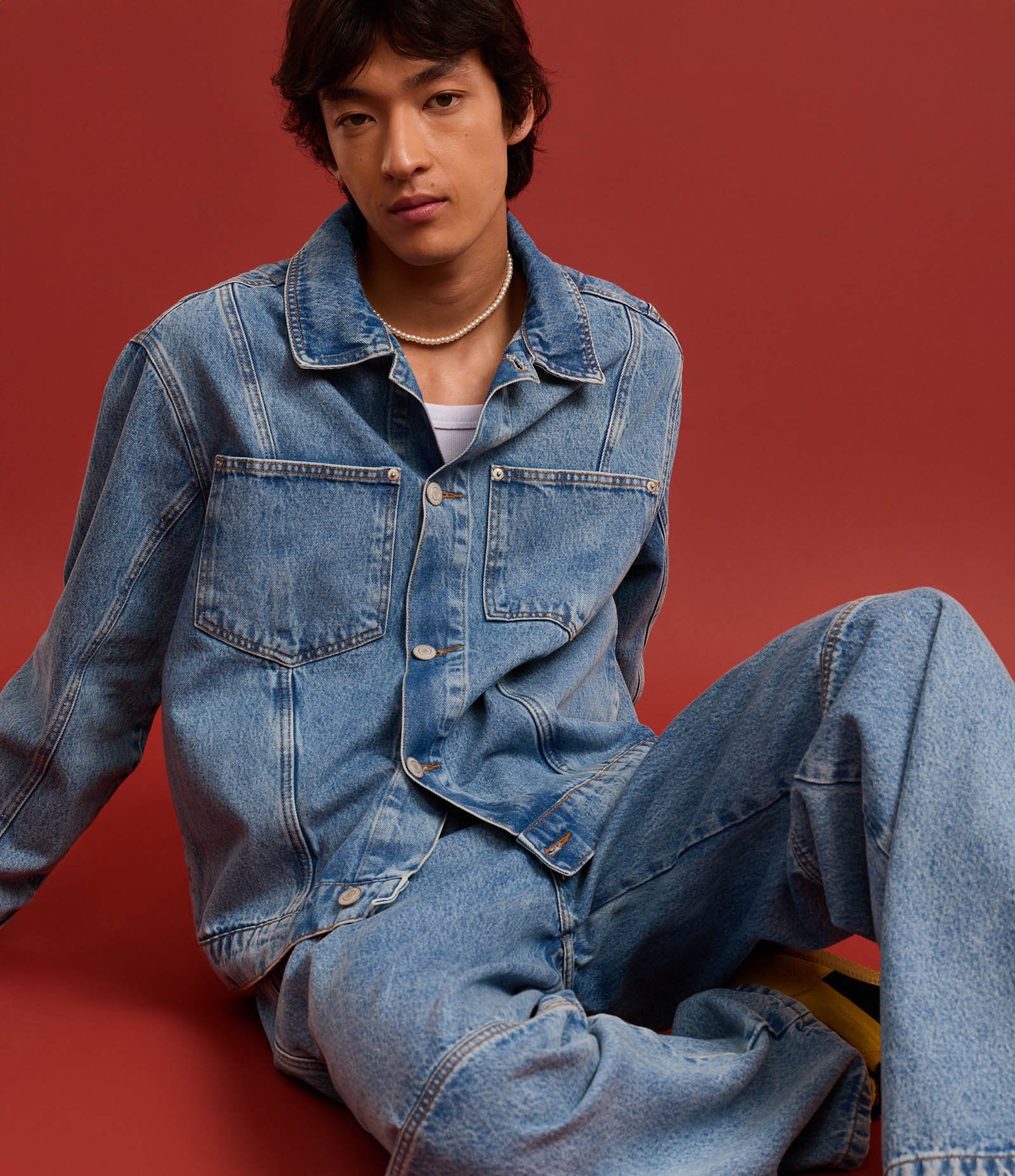 Calça Super Baggy em Jeans Vintage com Recortes Azul 3