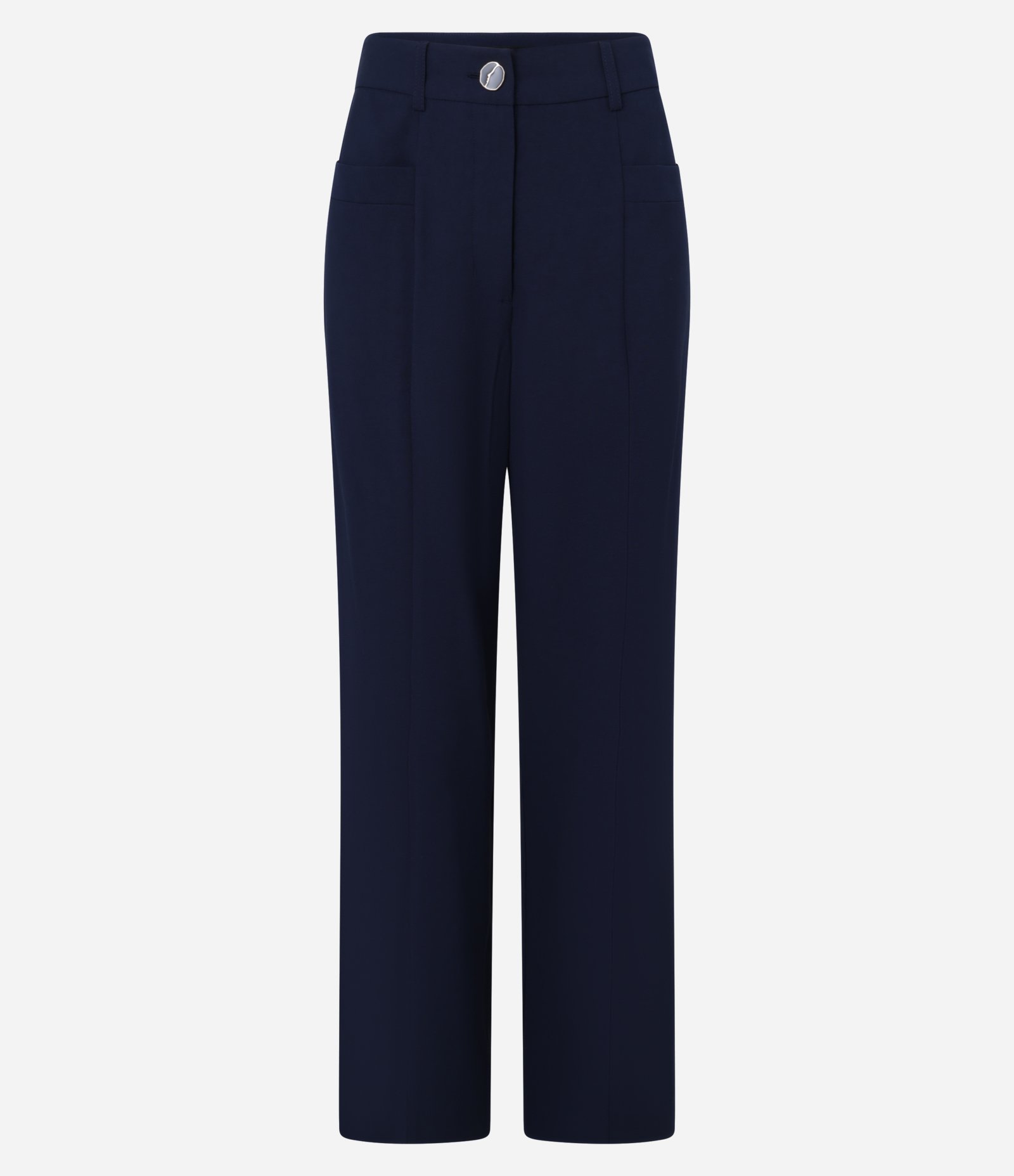 Calça Reta Alfaiatada Cintura Alta com Botão Diferenciado Azul Marinho 6