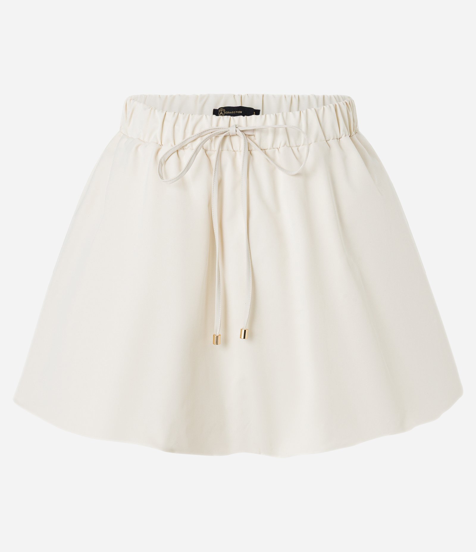 Saia Balonê Curta em Tricoline com Amarração e Franzidos Bege 5