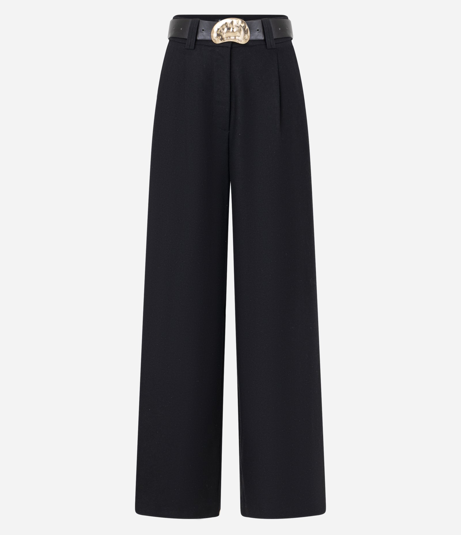 Calca Pantalona em Viscolinho com Cinto de Fivela Martelado Preto 5