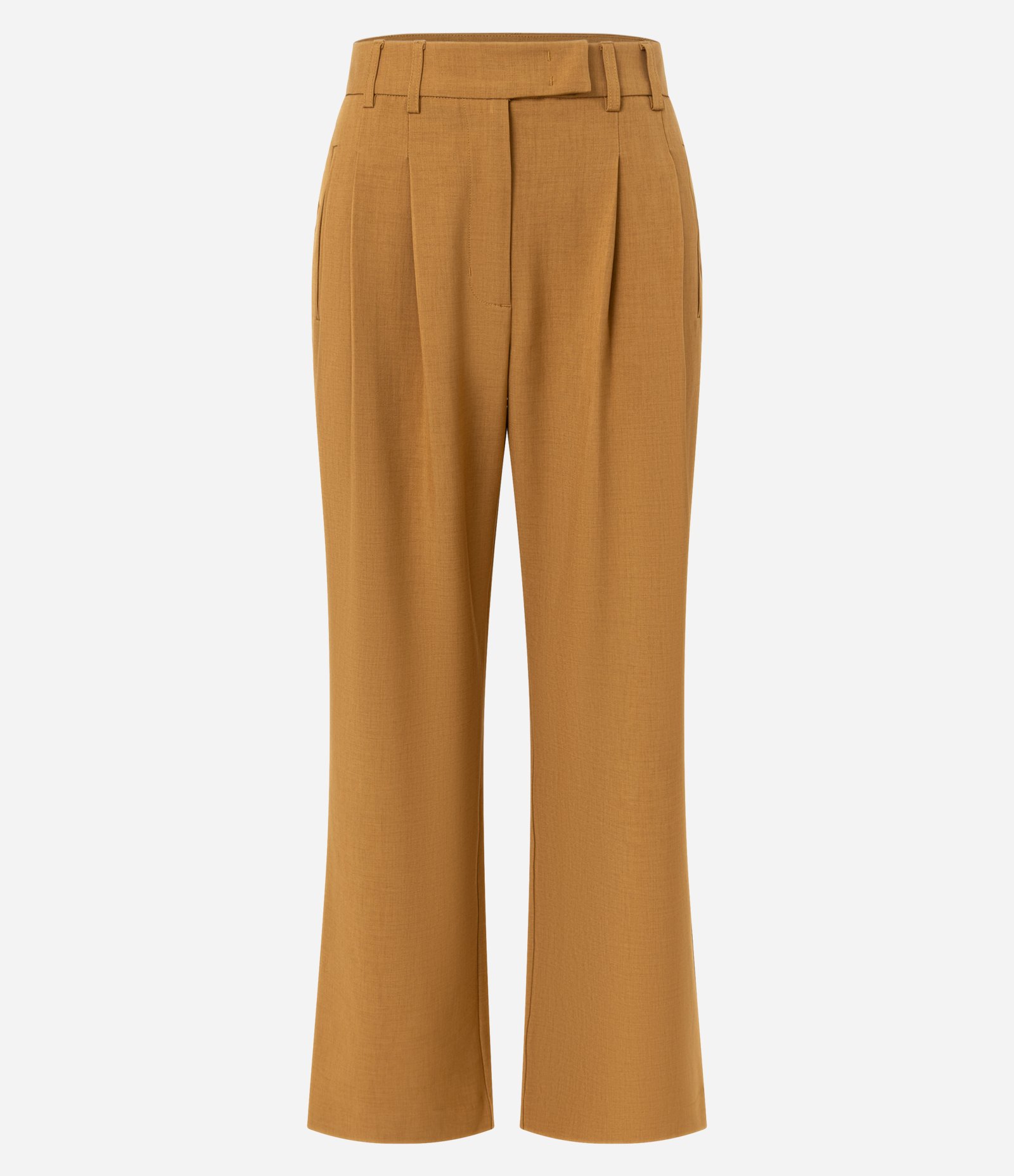 Calça Reta Alfaiatada com Cós Transpassado e Pregas Caramelo 5