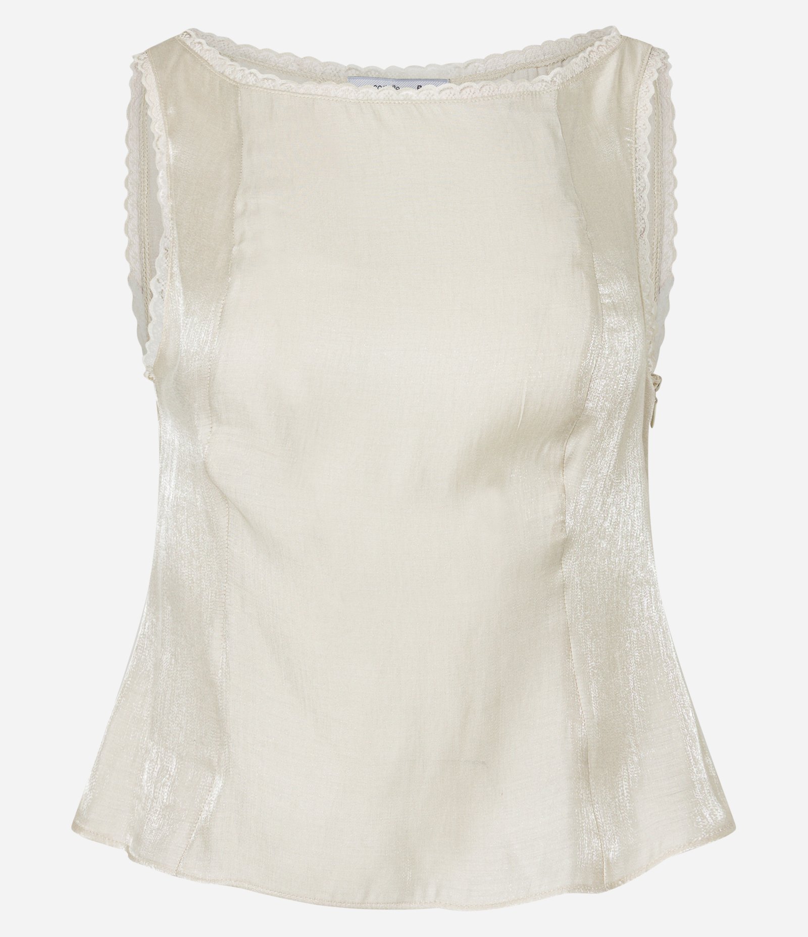 Blusa sem Manga em Cetim com Detalhe Ondulado nas Cavas Bege Claro 5