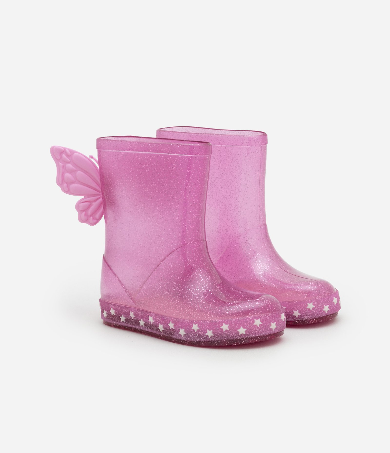 Bota Galocha Infantil com Glitter e Asas de Borboleta -Tam 21 ao 28 Rosa 1