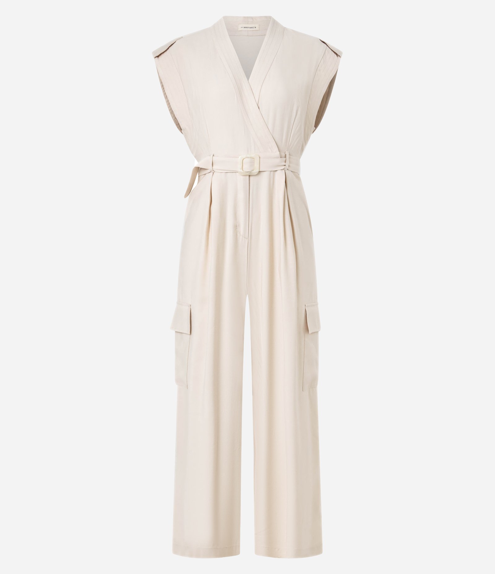 Macacão Wide Leg em Chalis com Transpasse e Bolso Cargo Off White 8