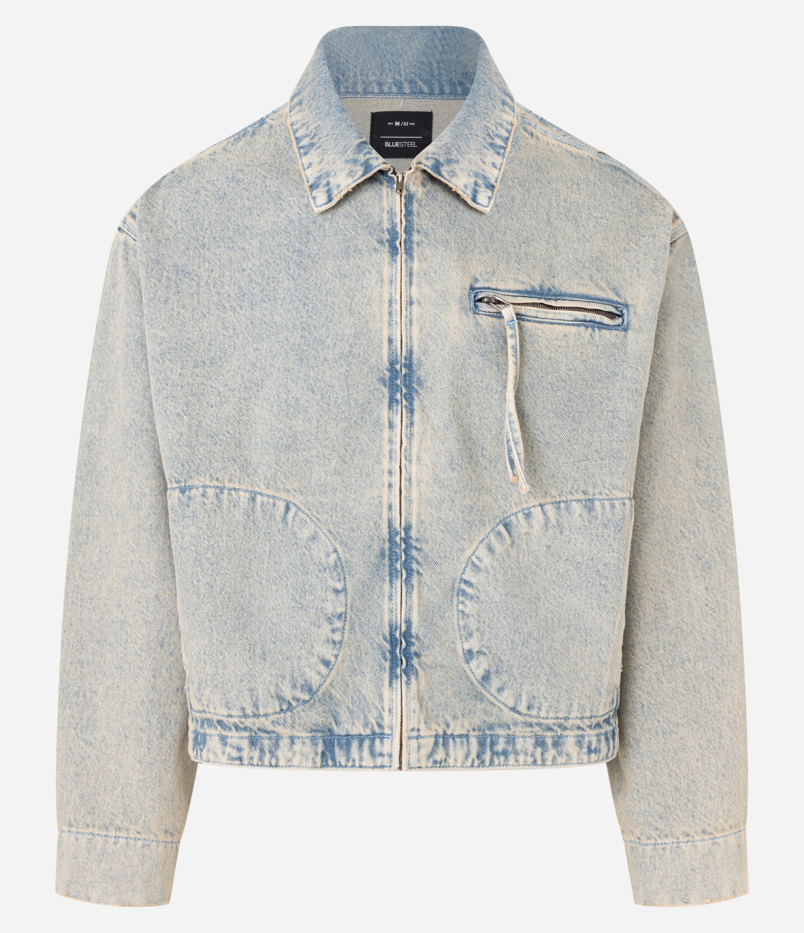 Jaqueta Overboxy em Jeans Dirty com Zíper Azul 7