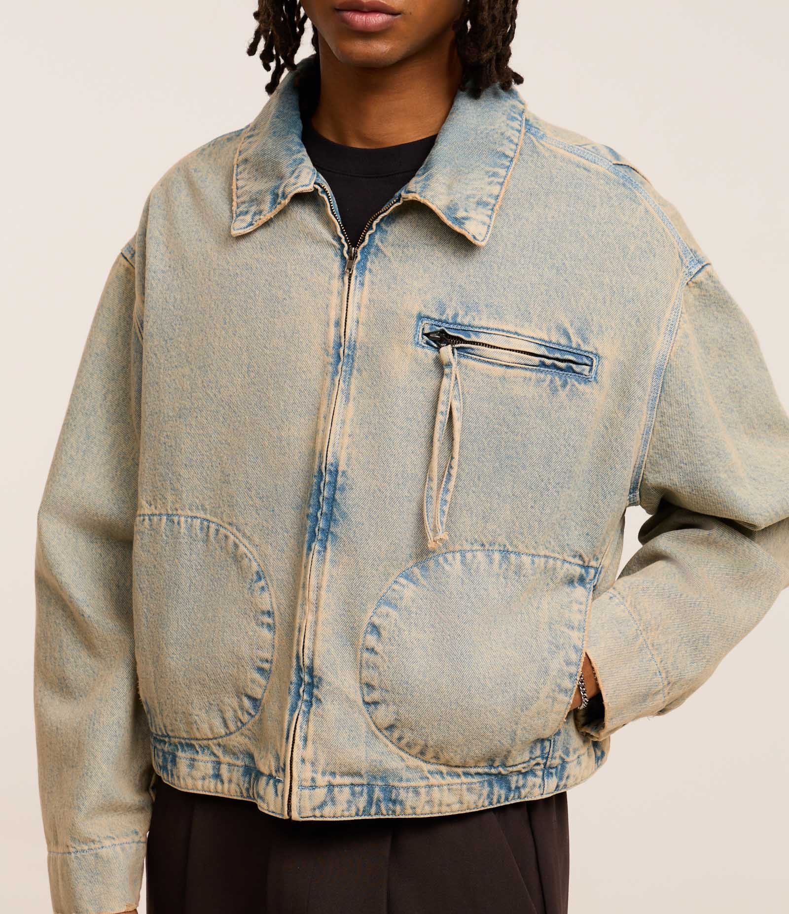 Jaqueta Overboxy em Jeans Dirty com Zíper Azul 4