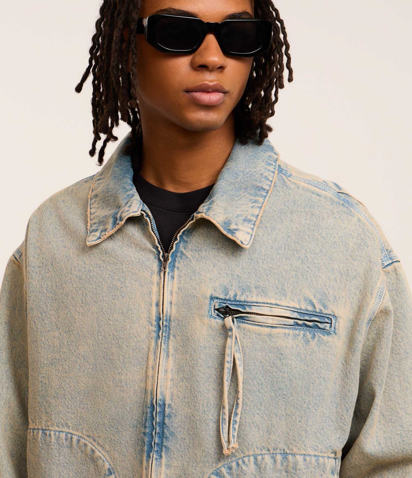 Jaqueta Overboxy em Jeans Dirty com Zíper Azul 6