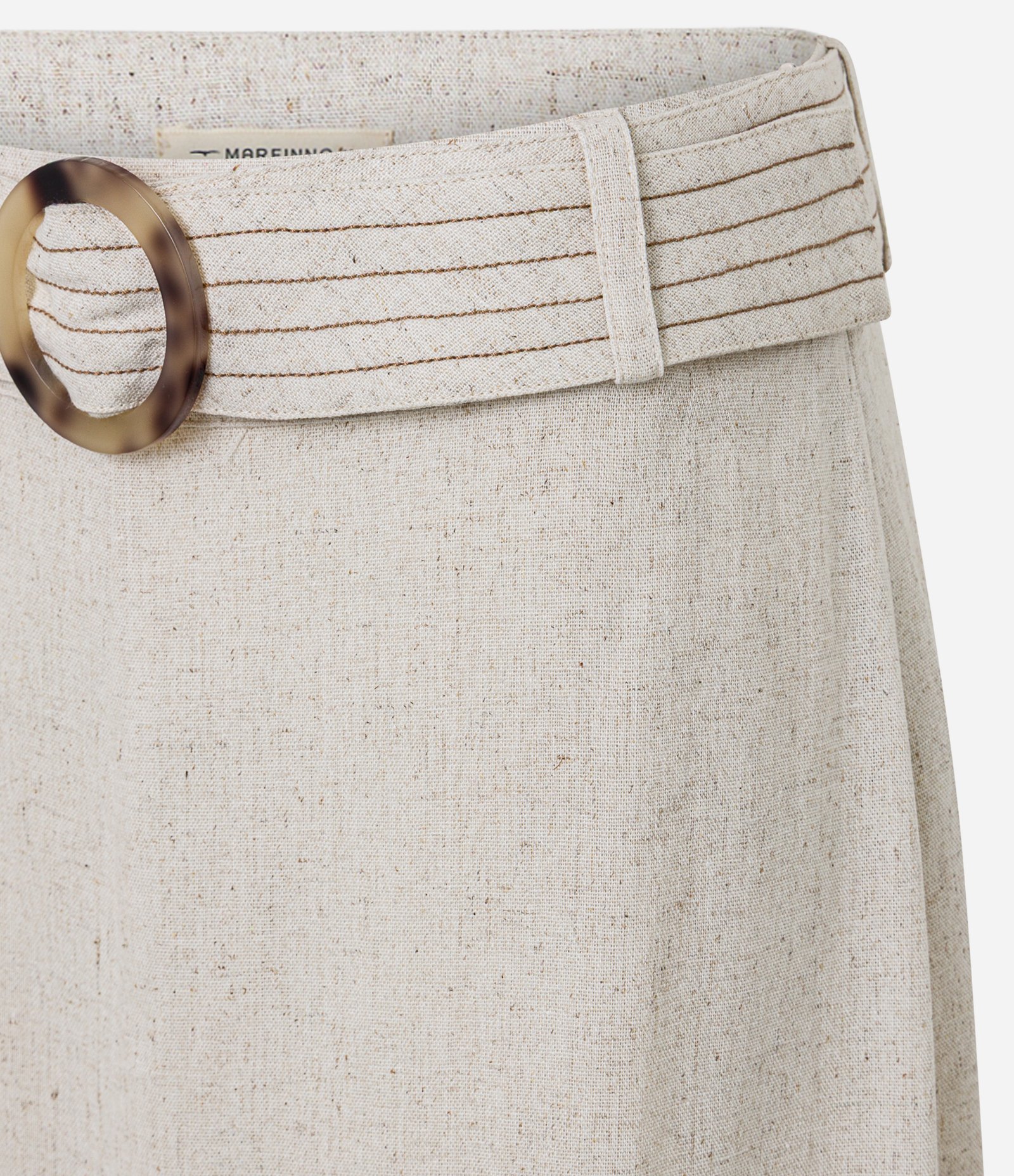Saia Midi Reta em Viscolinho com Fenda e Cinto Bege 6