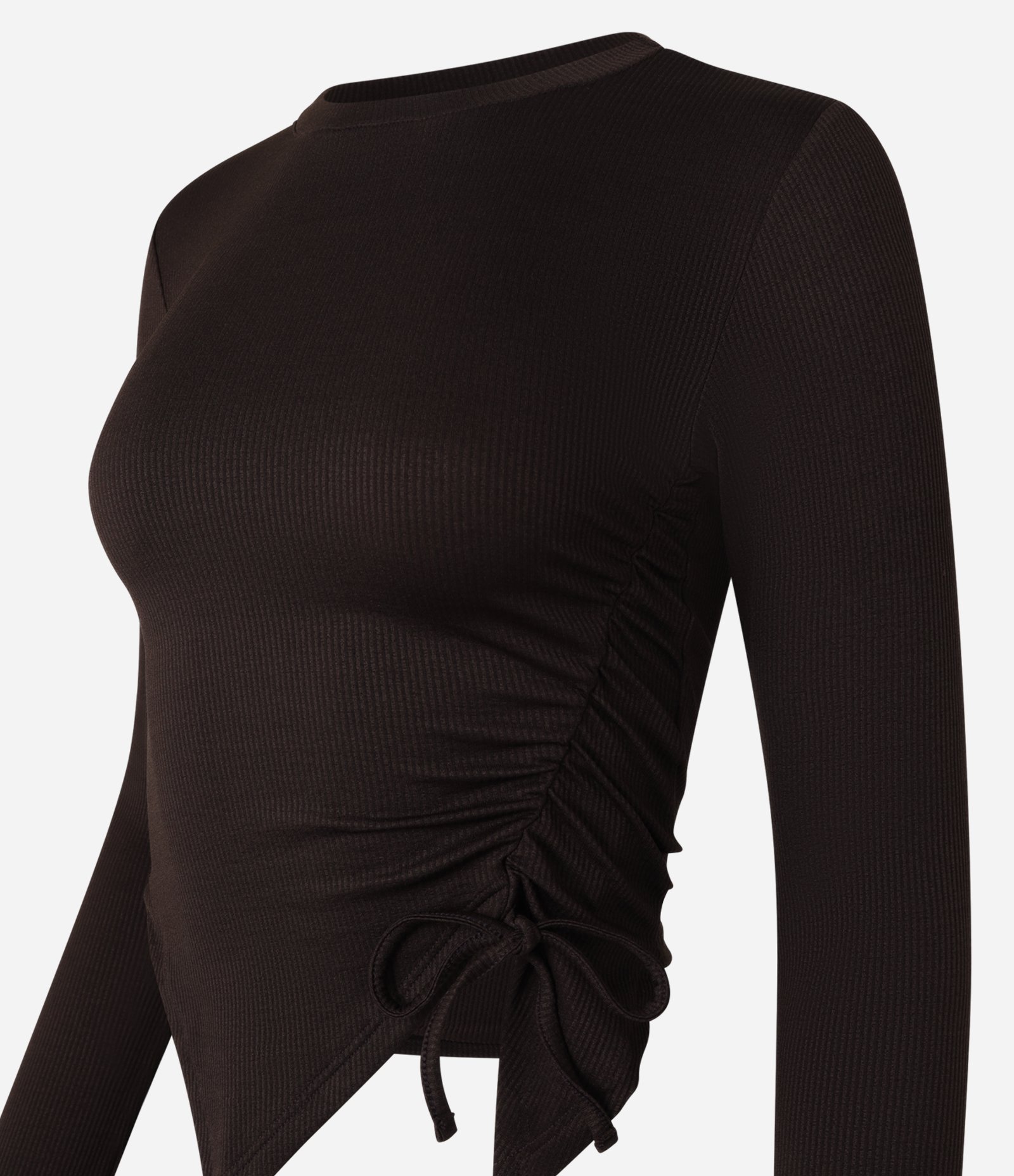 Blusa em Ribana com Barra Assimétrica e Puxadinho Lateral Marrom 7