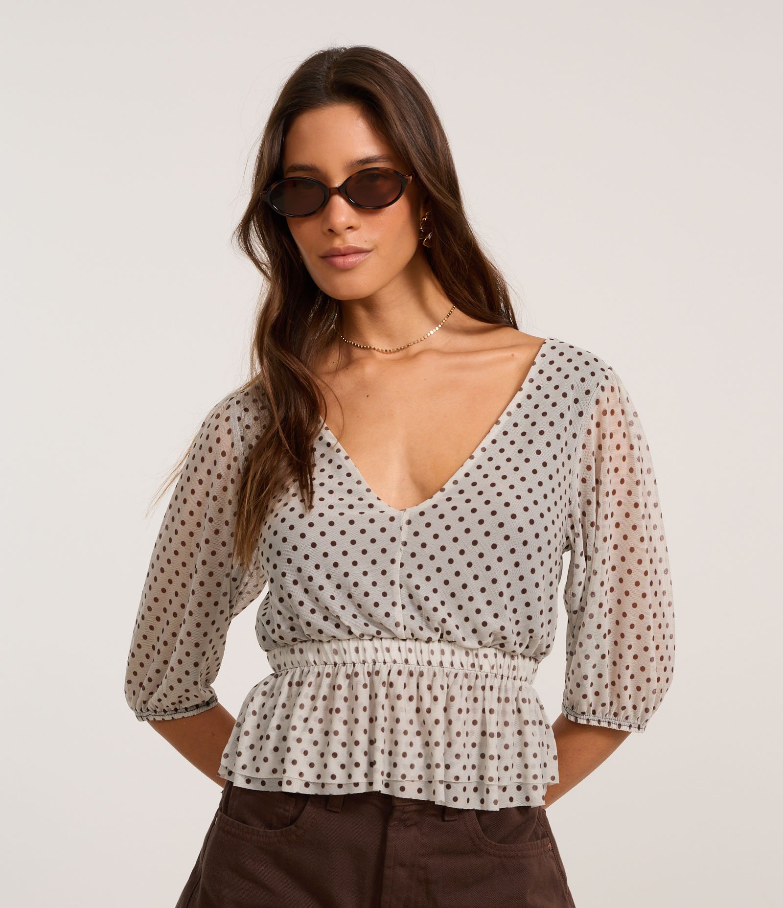 Blusa em Tule Texturizado com Poá Flocado Off White 1