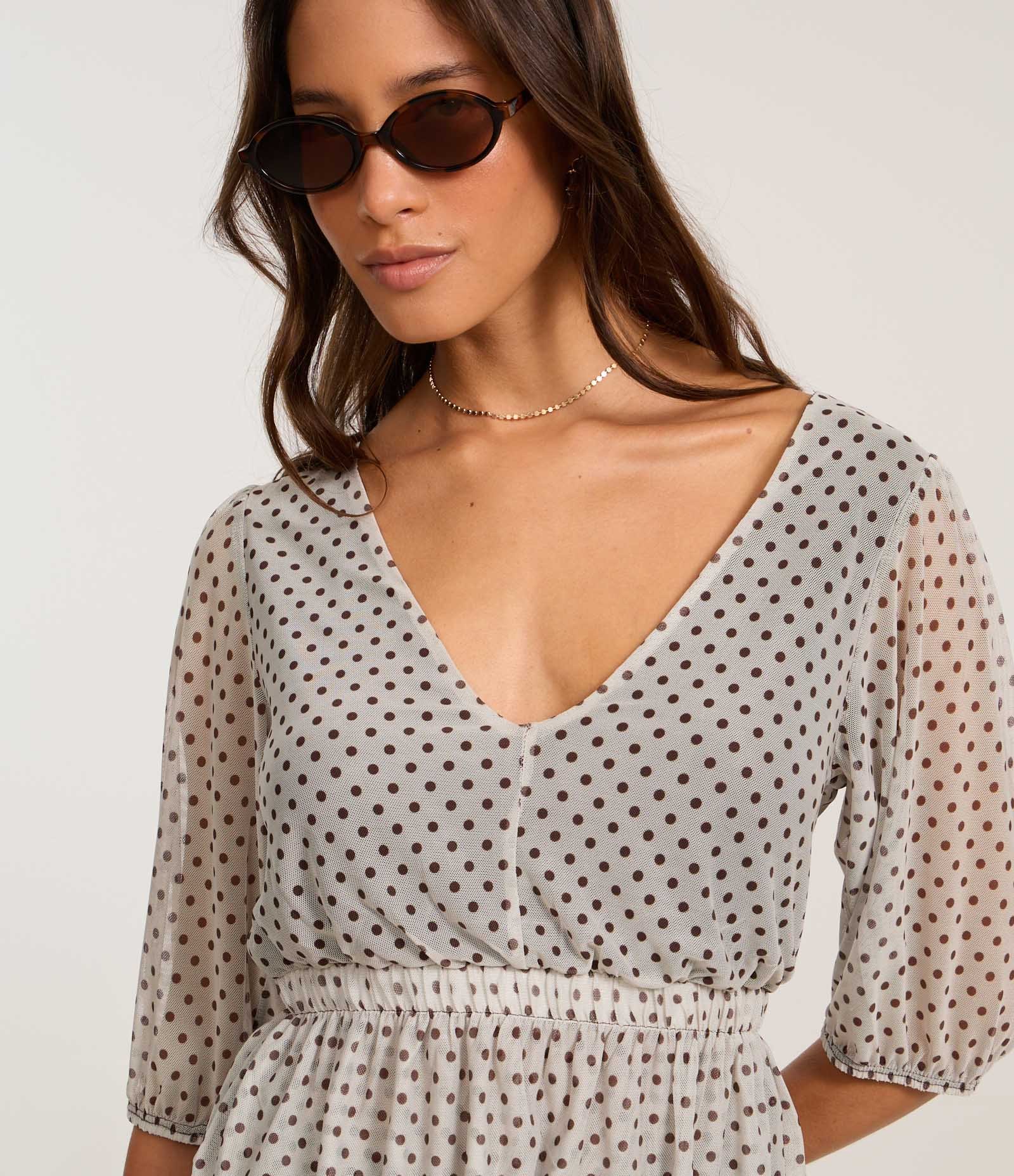 Blusa em Tule Texturizado com Poá Flocado Off White 3