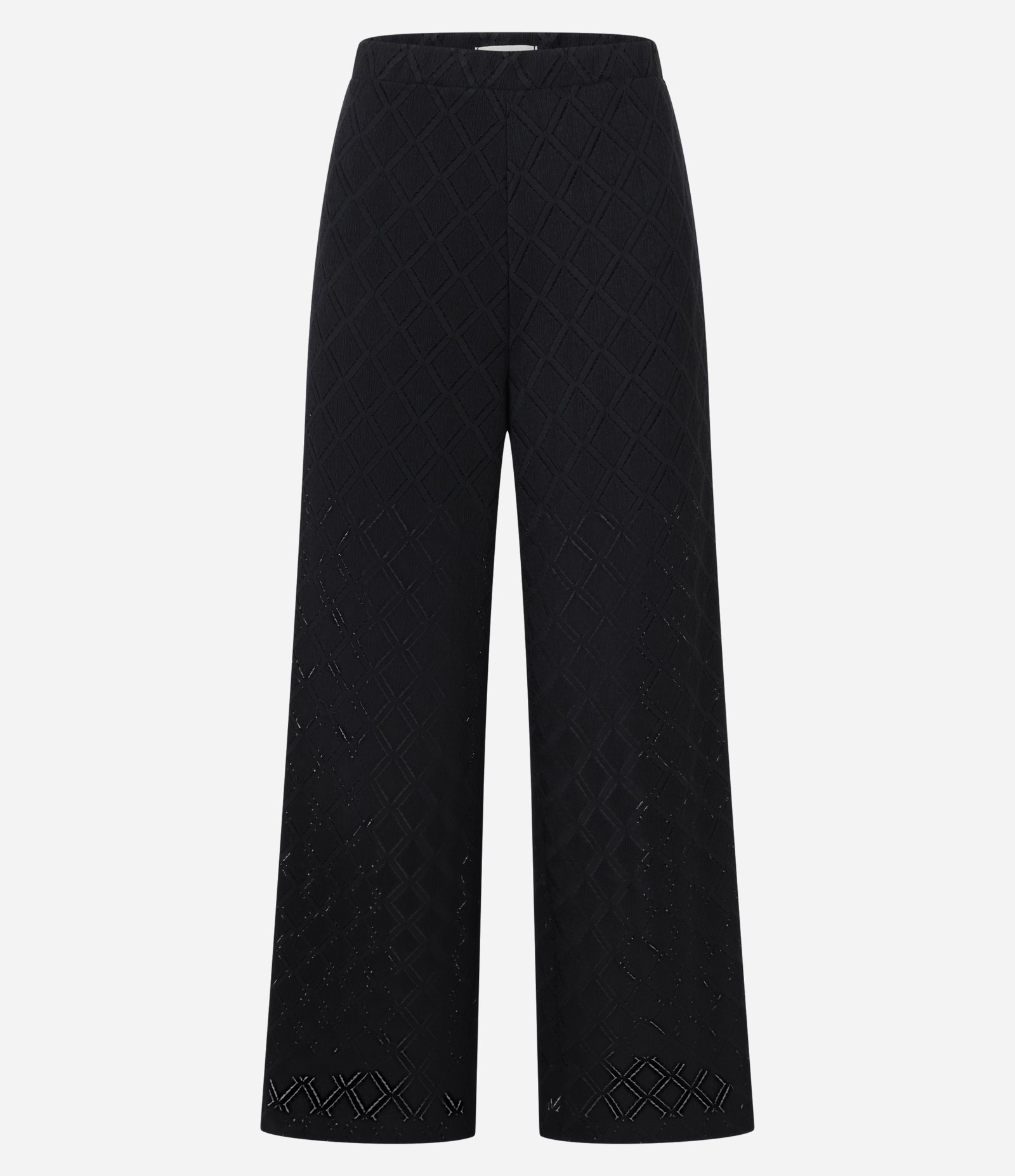 Calça Reta com Textura em Losangos e Cós Elástico Preto 5