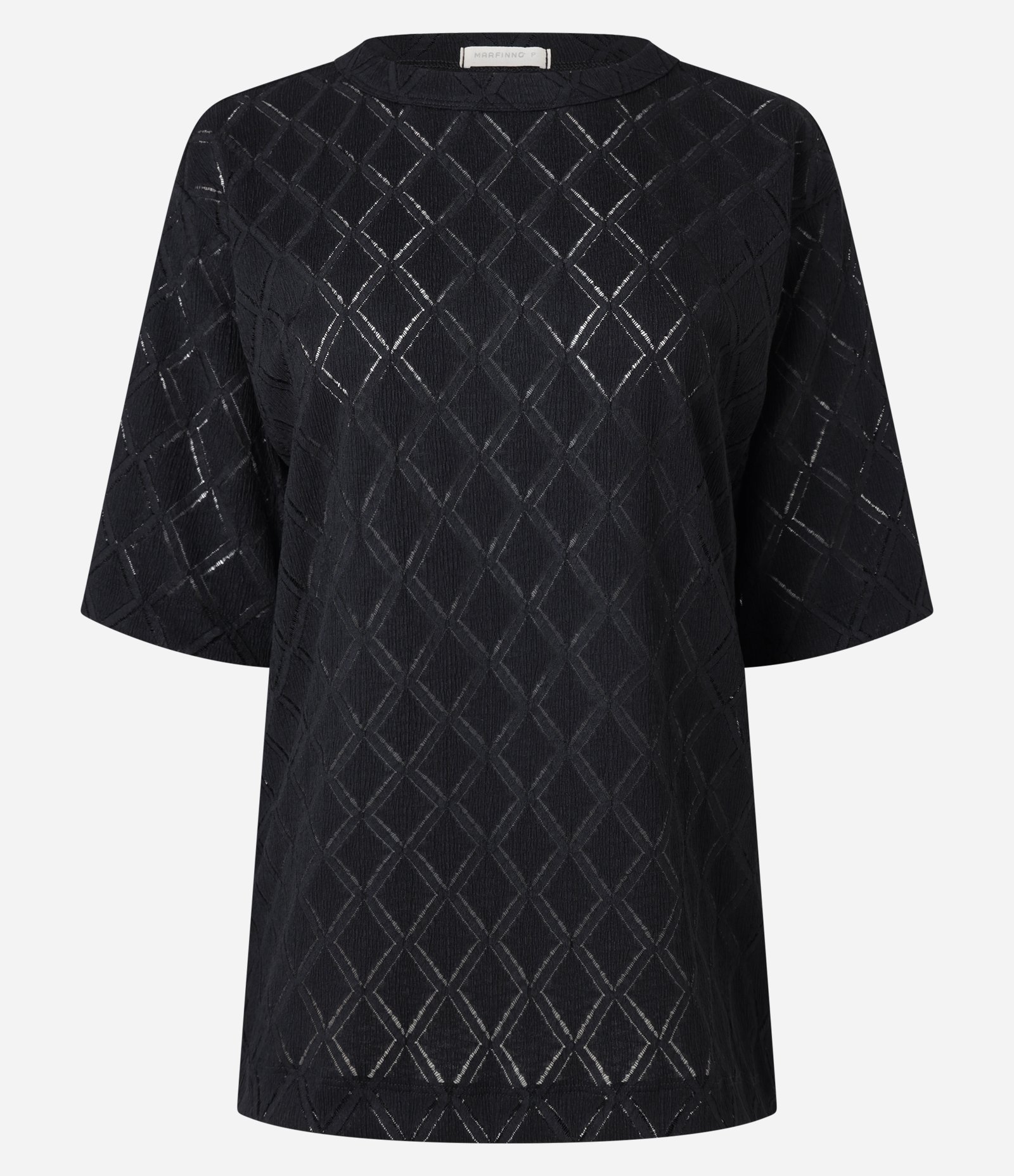 Blusa Alongada com Textura em Losangos Preto 5