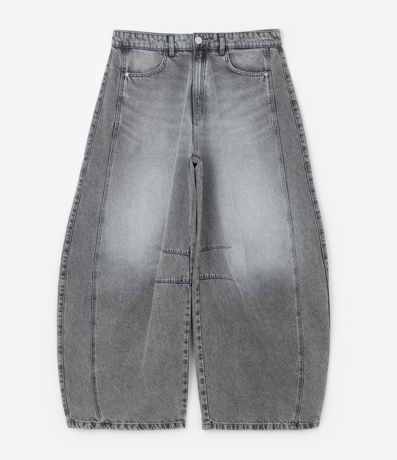 Calça Barrel em Jeans com Recortes e Pences Cinza 5