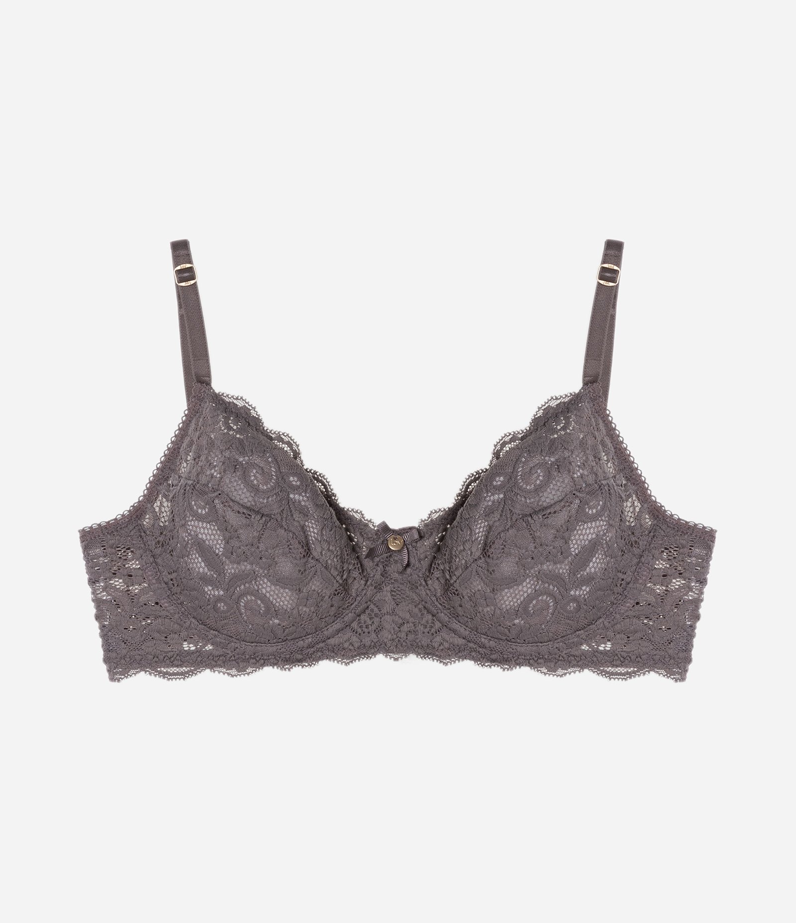 Sutiã Sem Bojo e Com Aro em Renda Floral Cinza 5