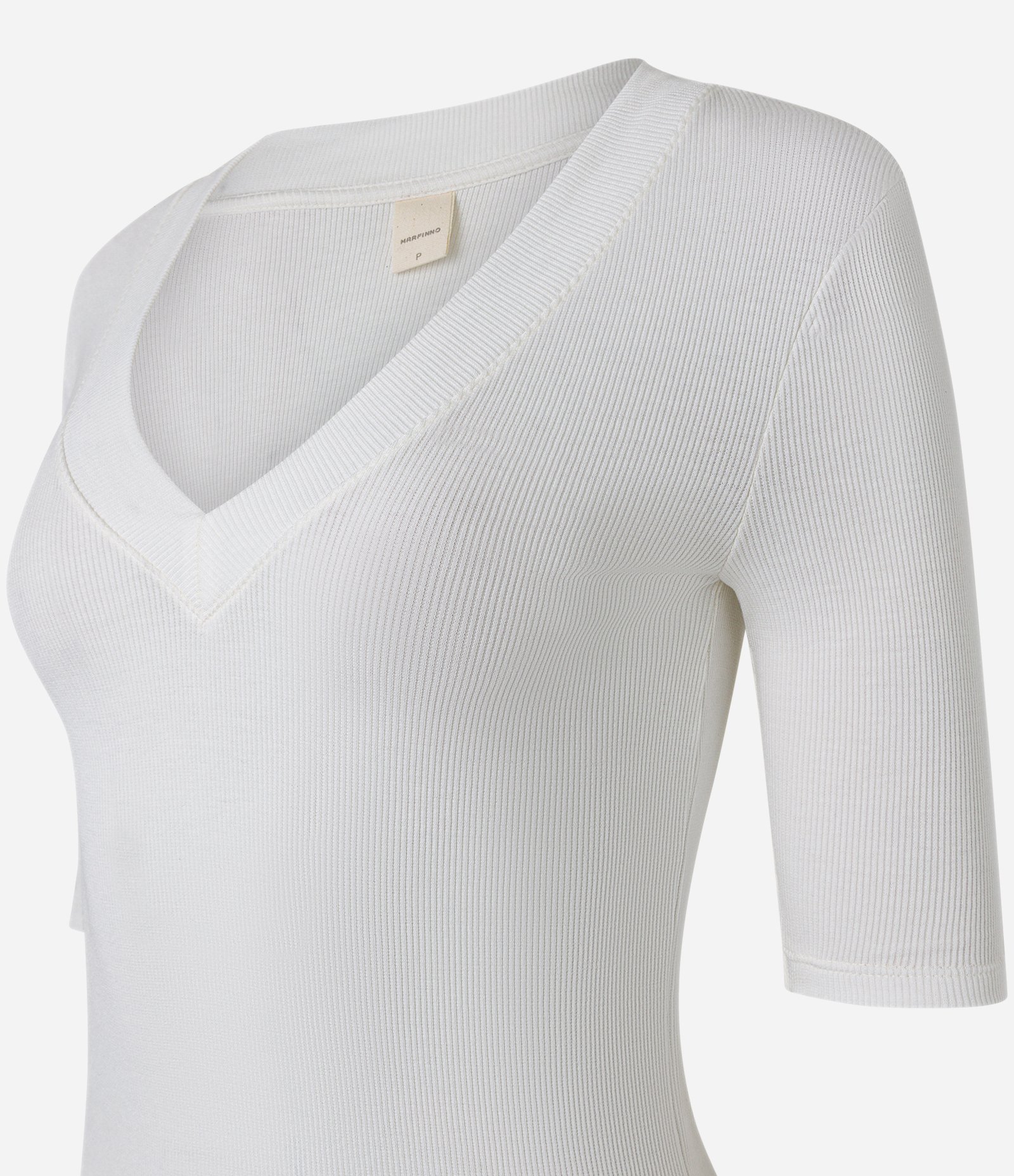 Blusa em Ribana com Decote V e Textura Canelada Branco 6