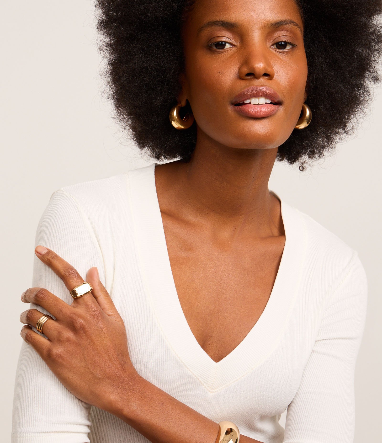 Blusa em Ribana com Decote V e Textura Canelada Branco 3