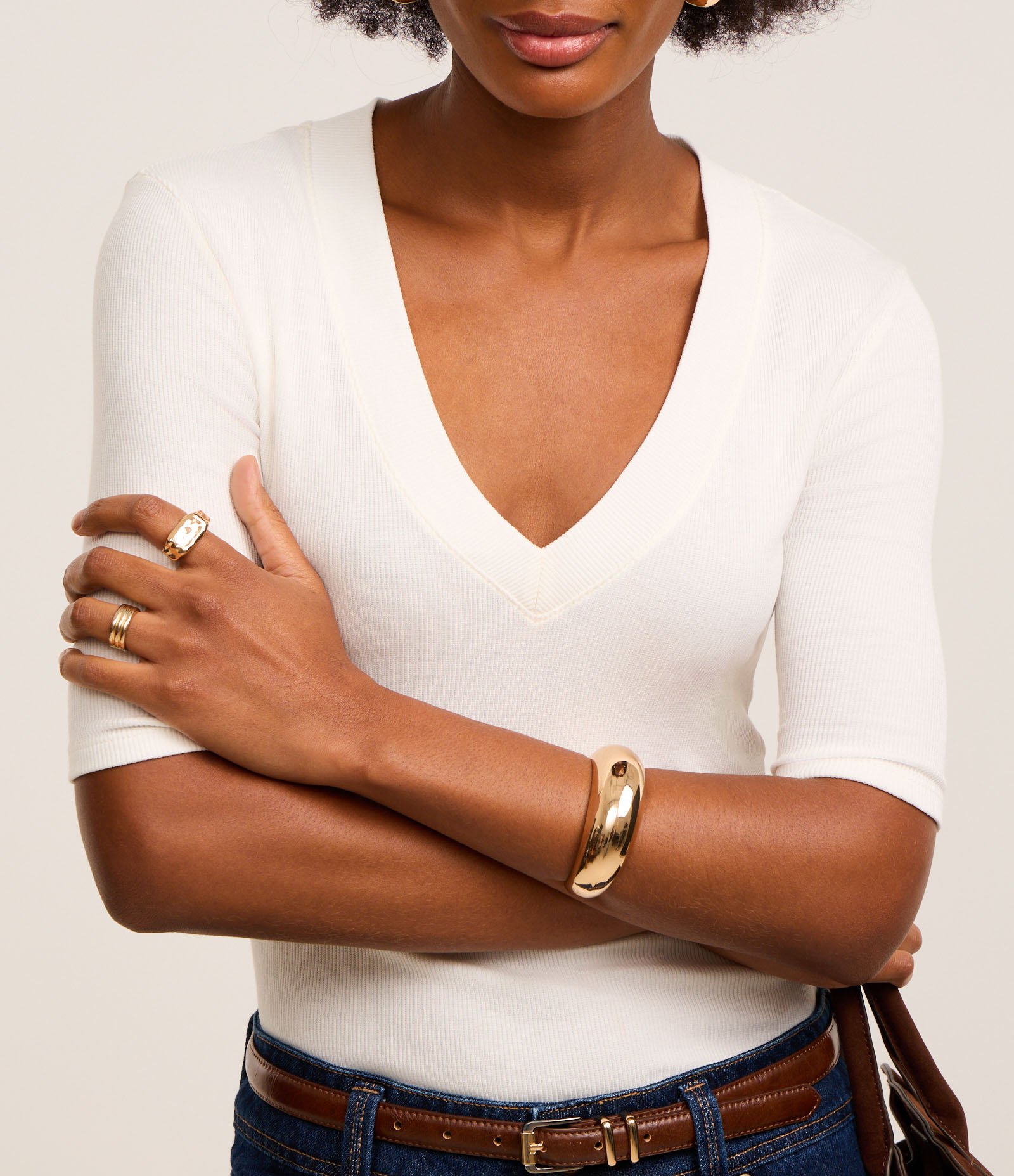 Blusa em Ribana com Decote V e Textura Canelada Branco 4