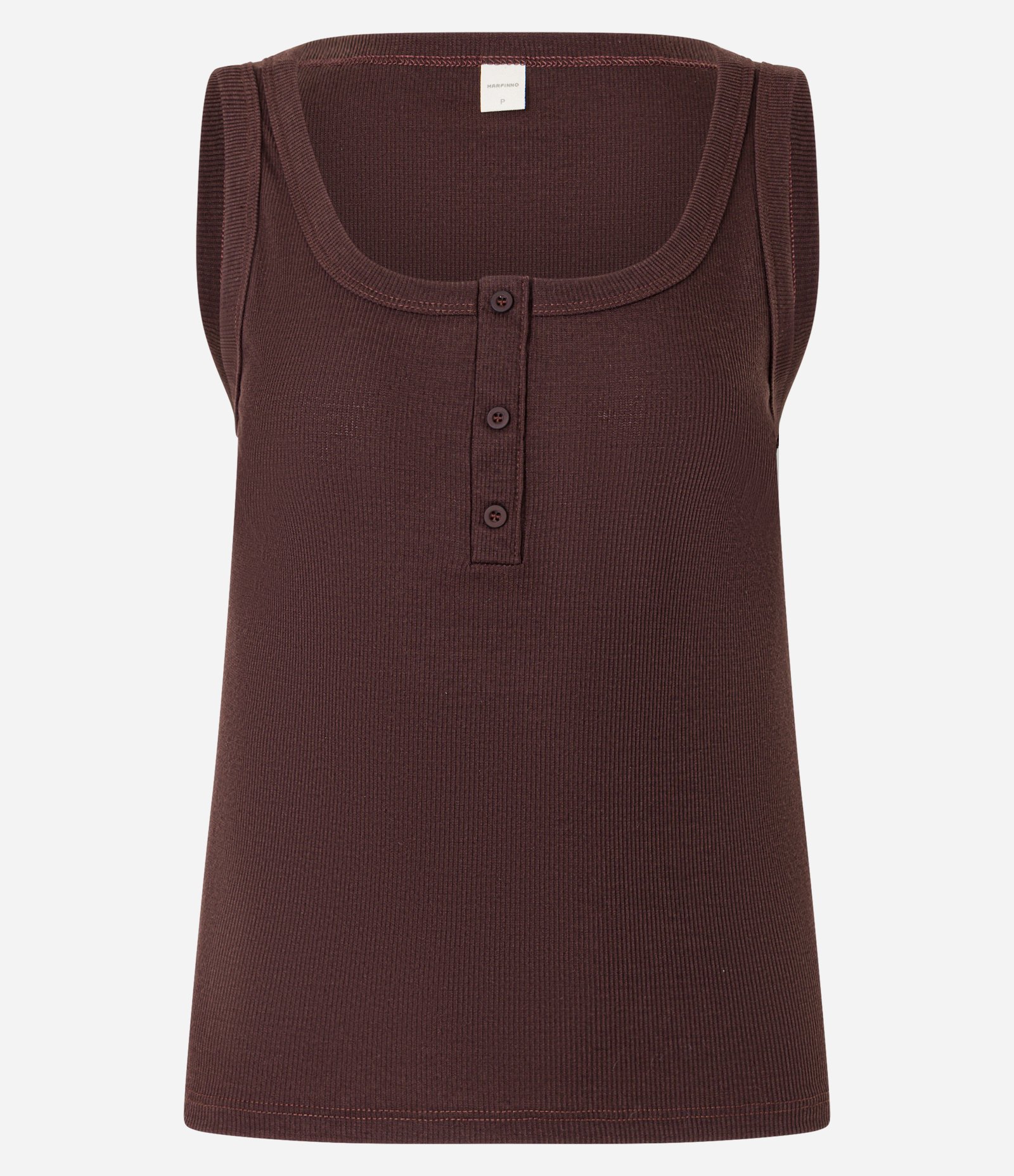 Blusa Regata em Ribana com Meia Vista de Botões Marrom 7