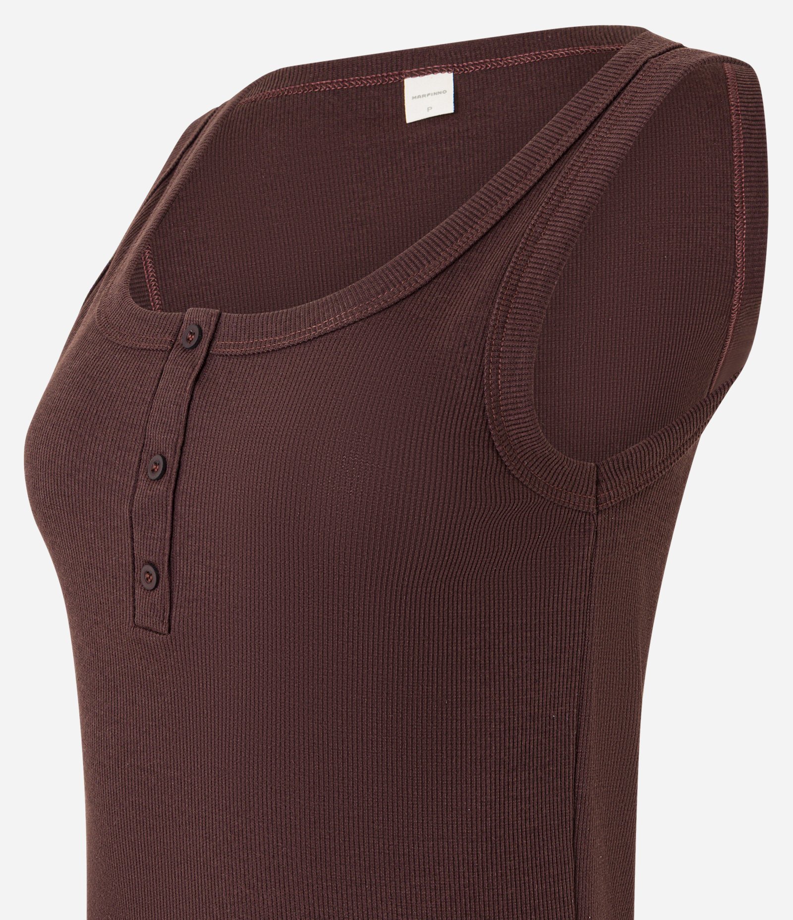 Blusa Regata em Ribana com Meia Vista de Botões Marrom 8