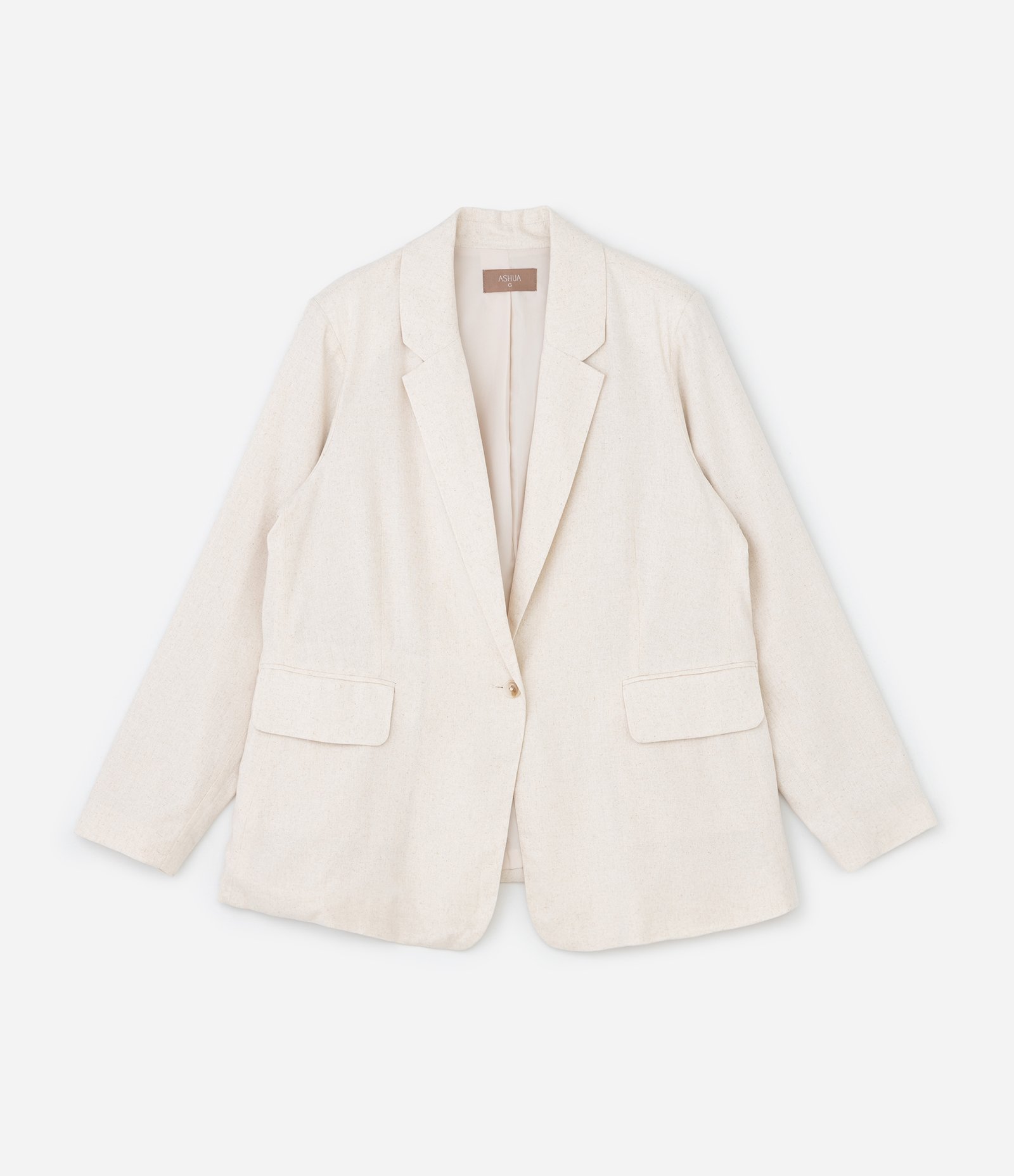 Blazer Alongado em Viscolinho com Botão Único Curve & Plus Size Off White 5