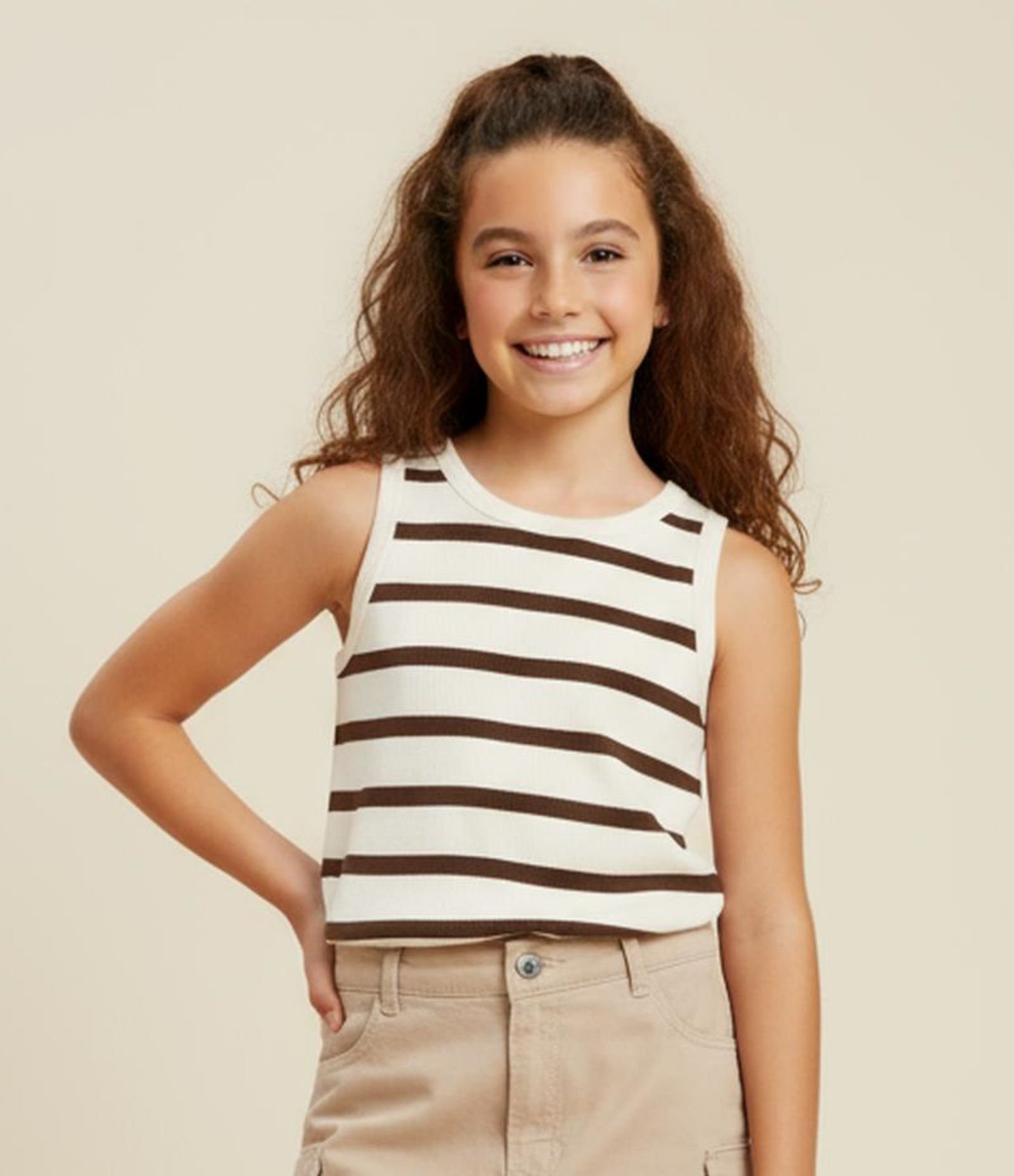 Regata Nadador Infantil com Estampa Listrada - Tam 5 a 14 Anos Marrom 1