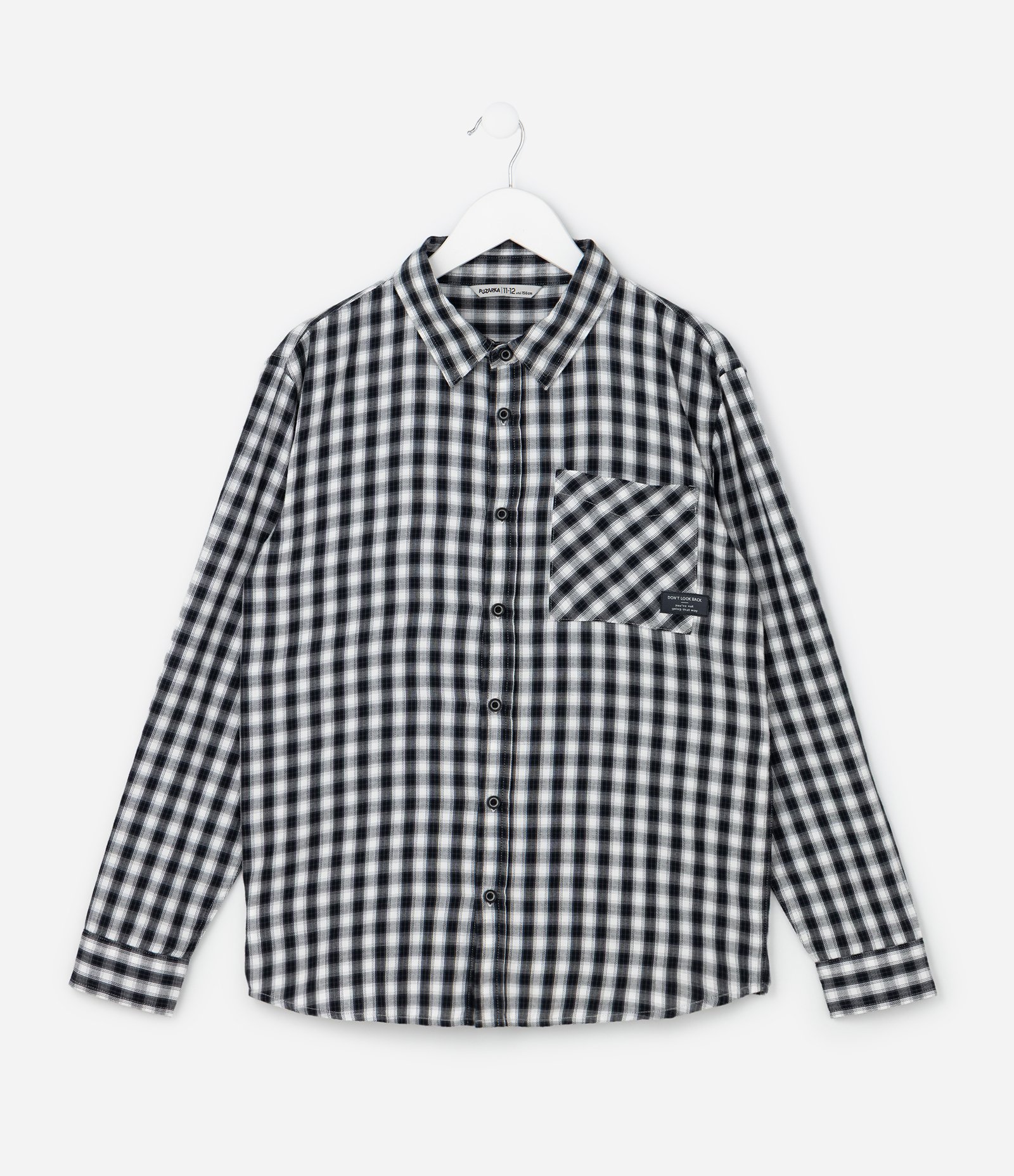 Camisa Infantil com Estampa Xadrez - Tam 5 a 14 Anos Branco/Preto 1
