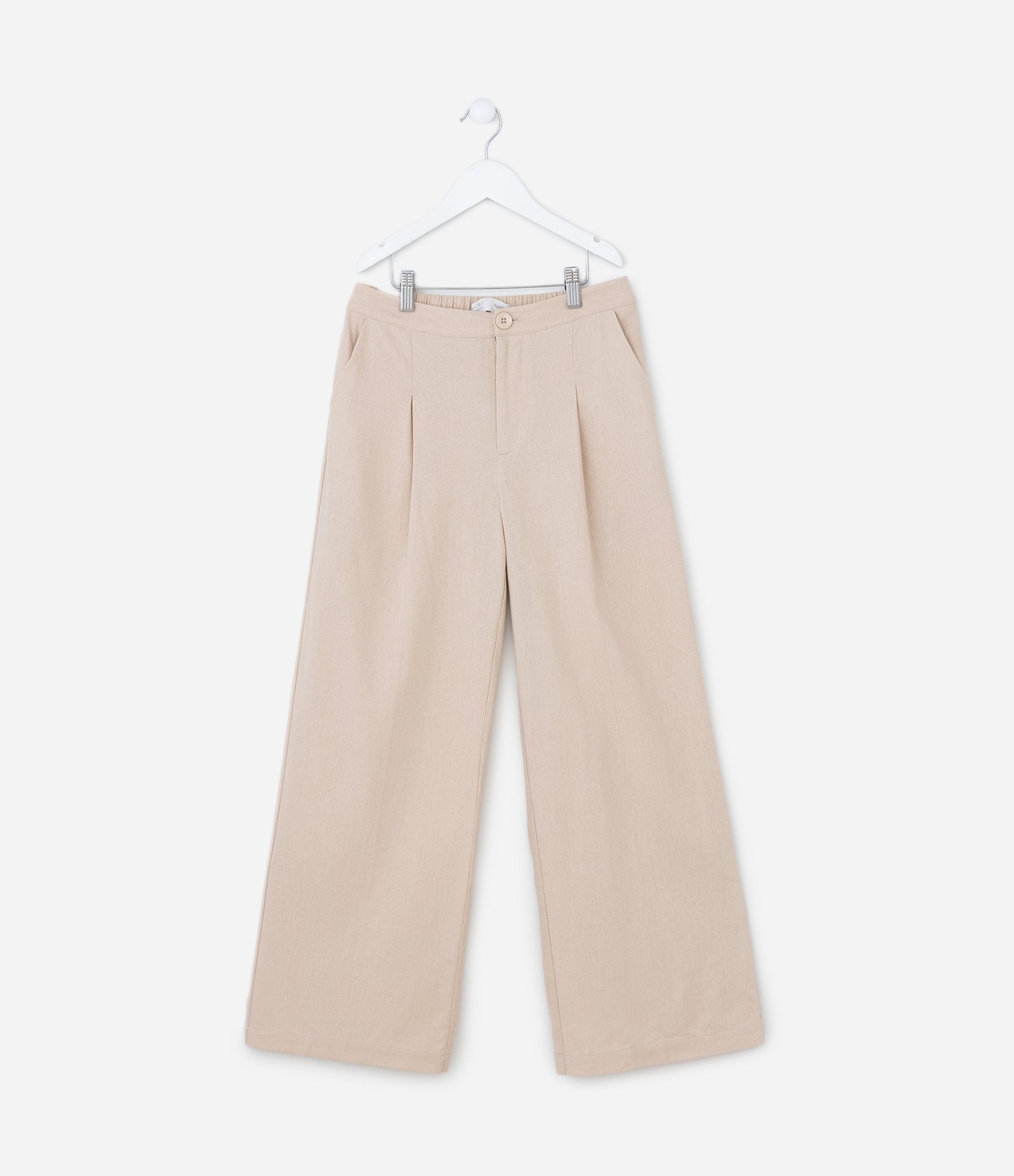 Calça Infantil em Viscolinho com Pregas - Tam 5 a 14 Anos Bege 2