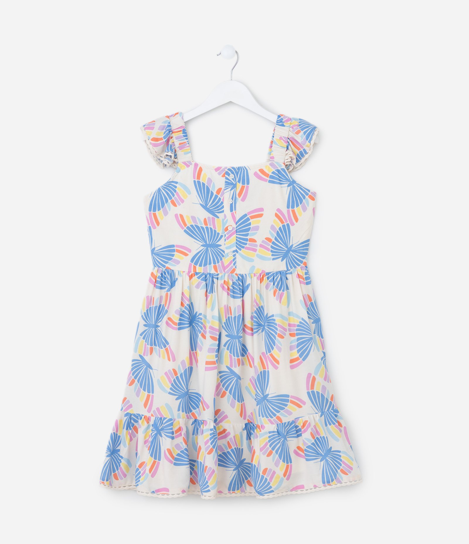 Vestido Infantil com Babados e Estampa Borboletas - Tam 5 a 14 Anos Multicores 2