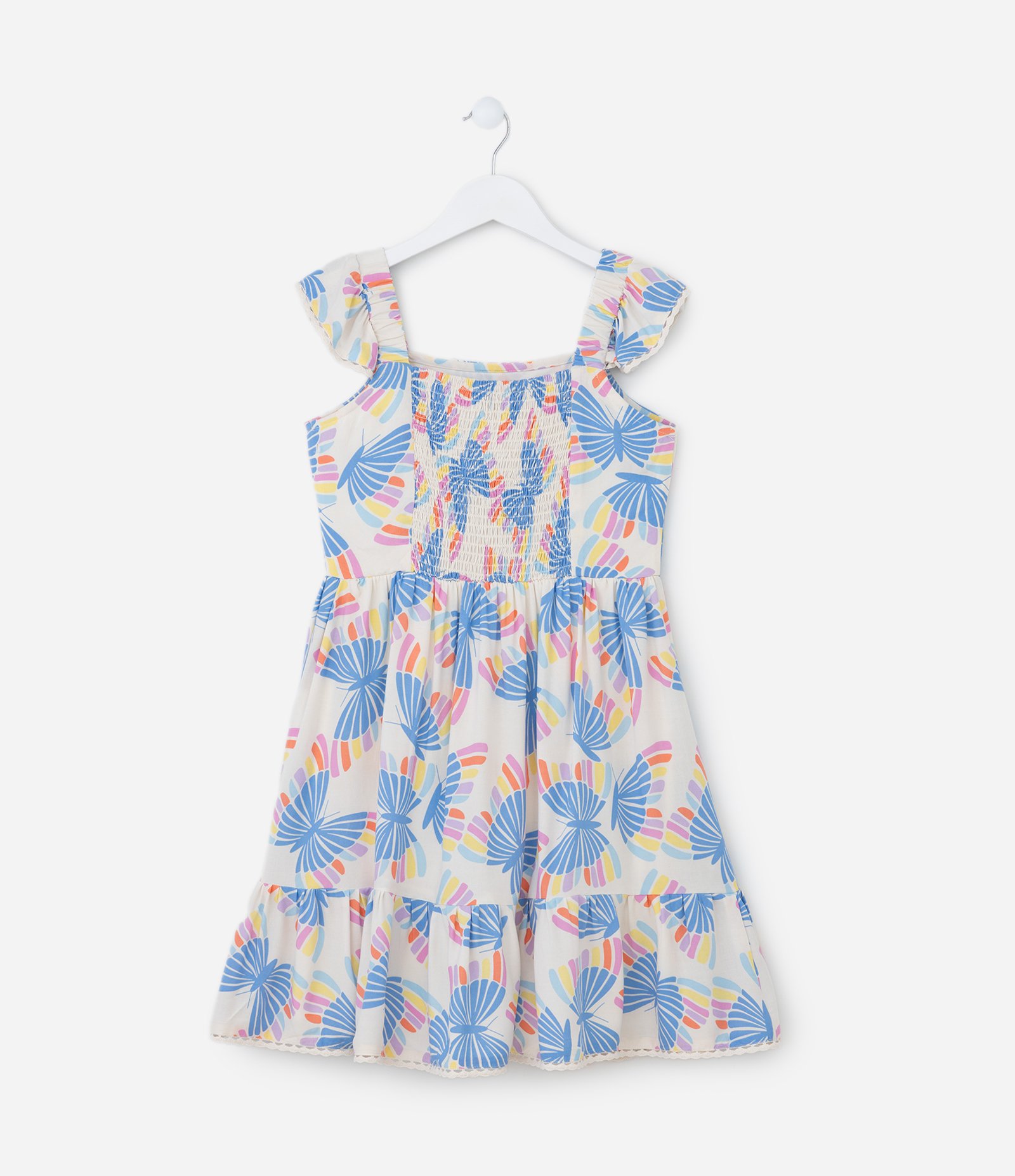 Vestido Infantil com Babados e Estampa Borboletas - Tam 5 a 14 Anos Multicores 3