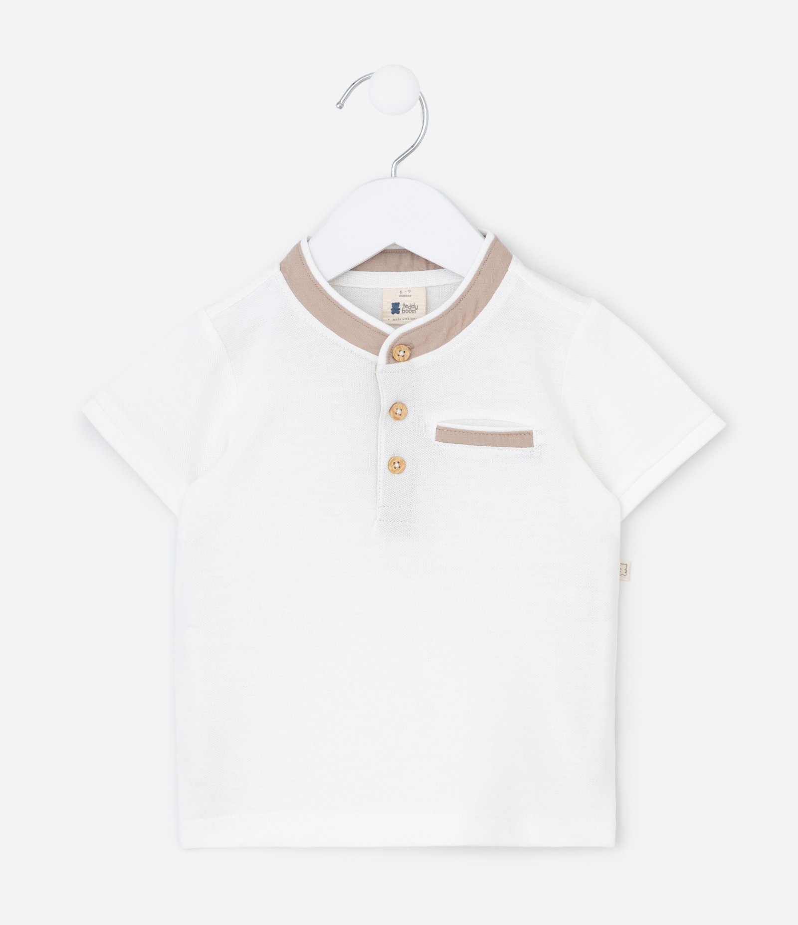 Camiseta Infantil em Piquet com Decote Henley - Tam 0 a 18 Meses Branco 2