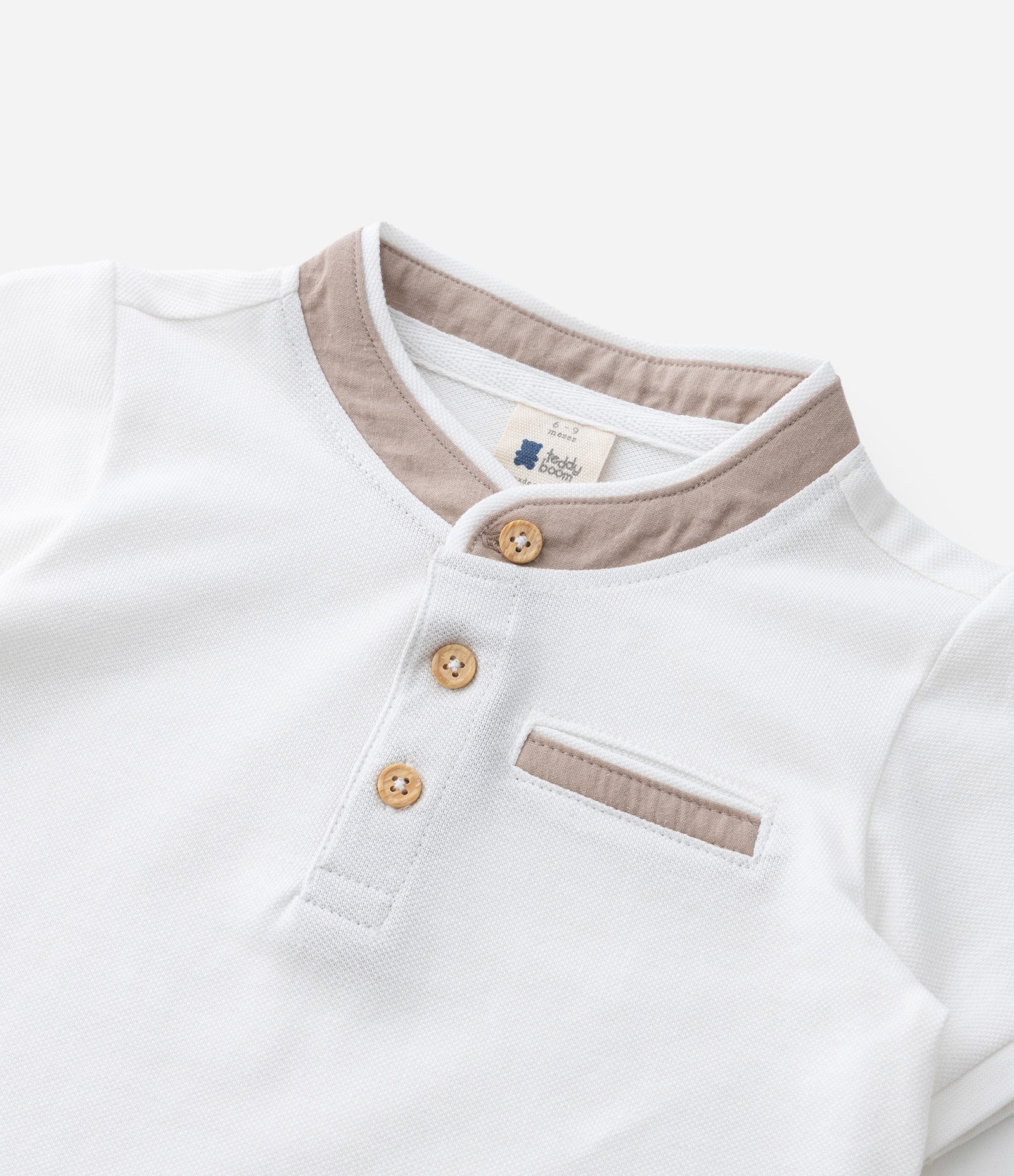 Camiseta Infantil em Piquet com Decote Henley - Tam 0 a 18 Meses Branco 5